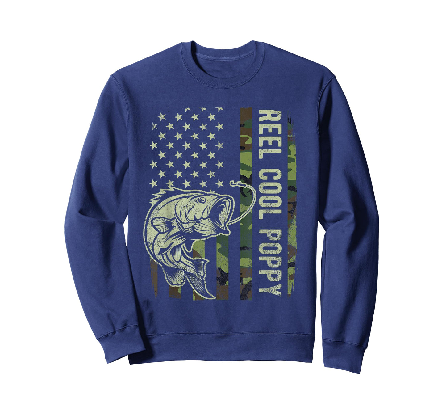 Reel Cool Poppy Camouflage American Flag Fathers Day T-Shirt