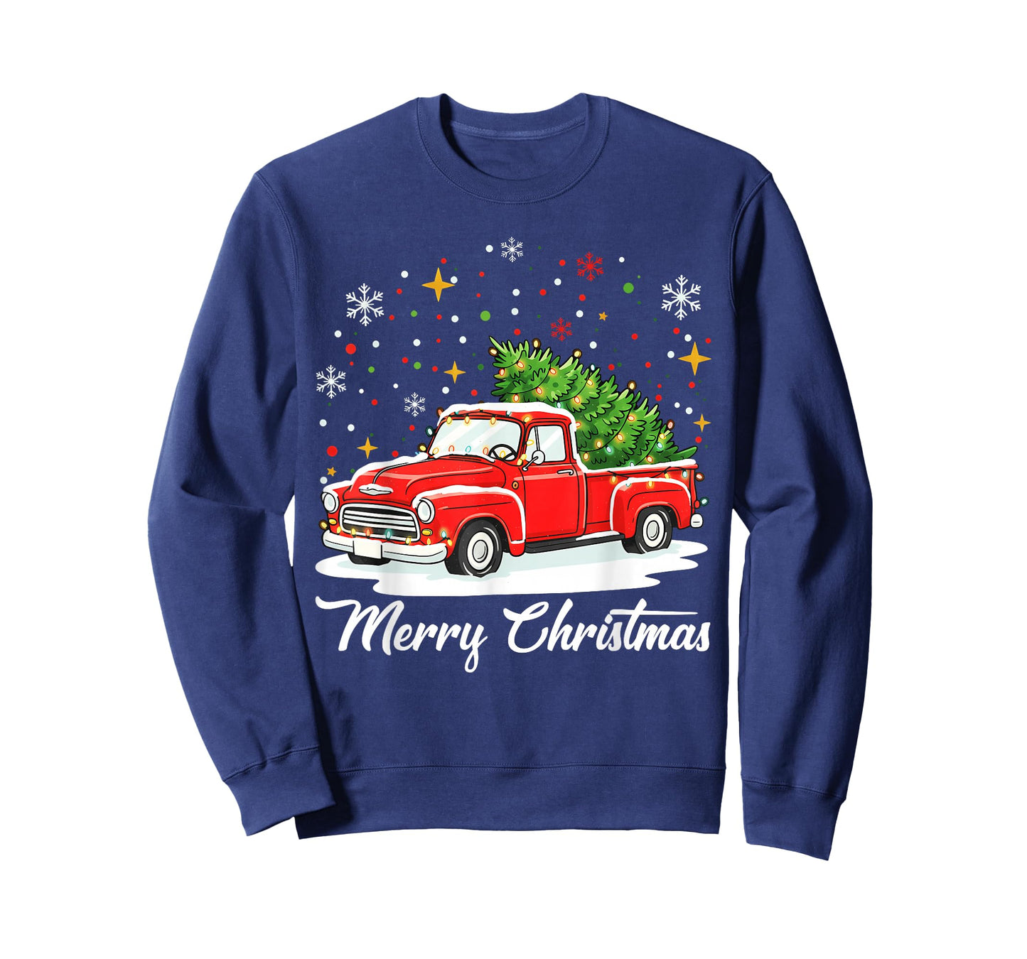 Vintage Merry Christmas Red Truck Xmas Tree Family T-Shirt