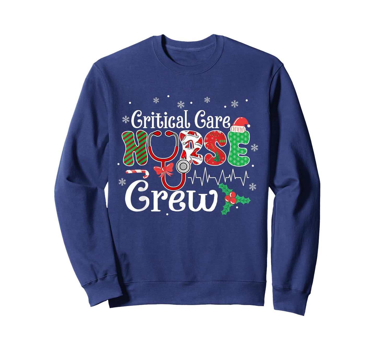 Critical Care Nurse Crew Stethoscope Santa Hat Christmas T-Shirt