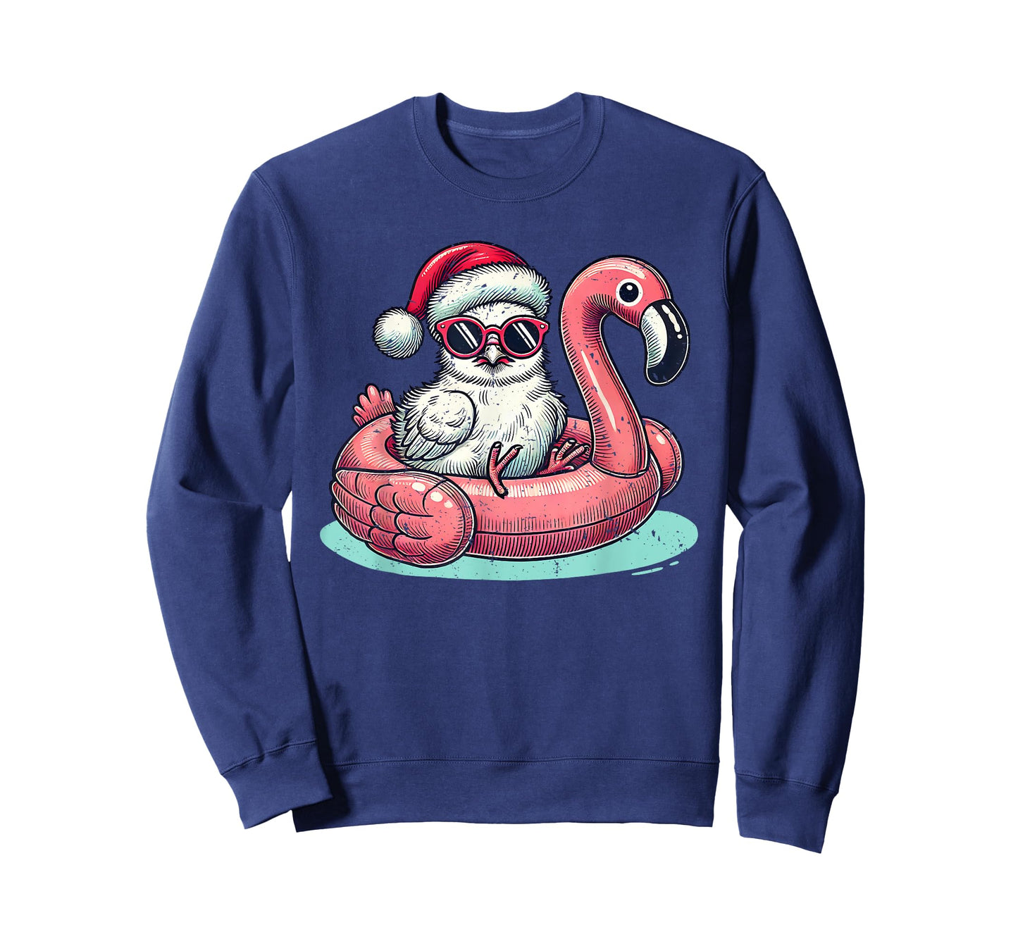 Christmas in July Silkie Chicken Mom Santa Flamingo Floatie T-Shirt