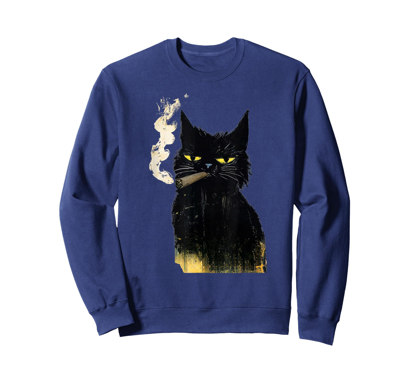 Funny Adult Vintage Black Cat Smoking Blunt Weed Art Paint T-Shirt