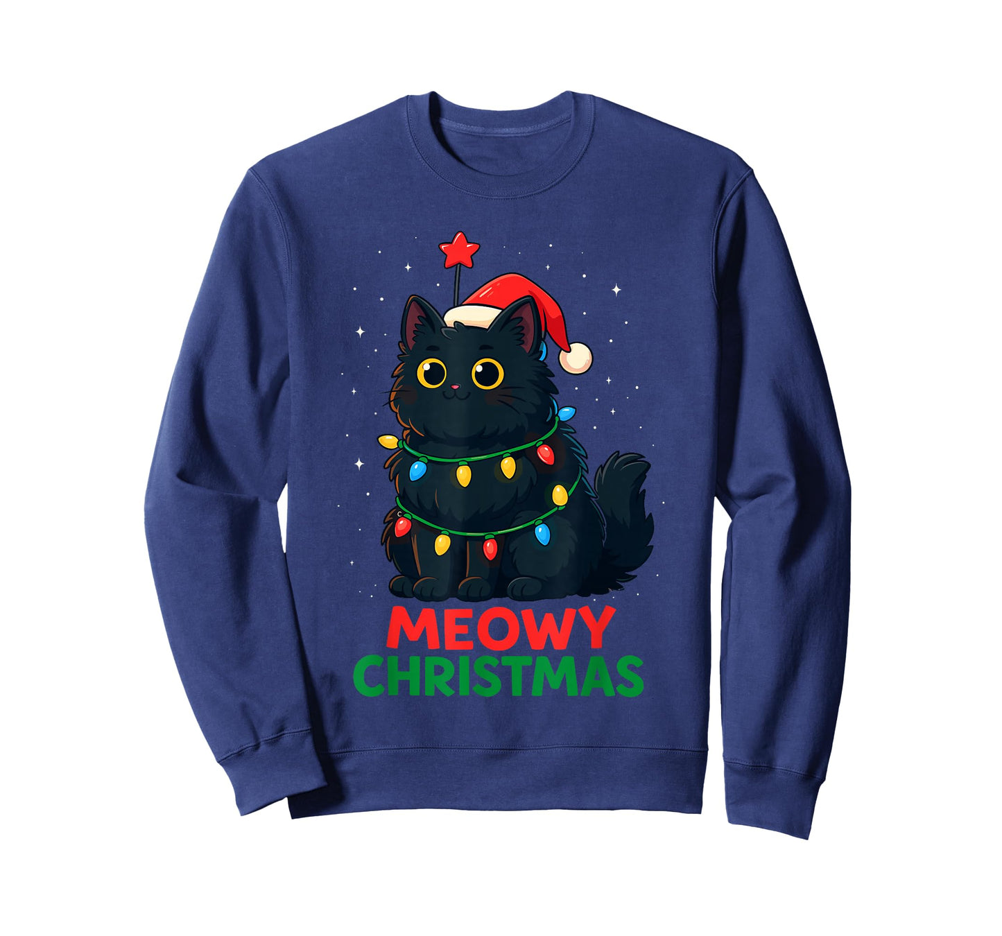Black Cat Christmas Tree Lights Shirt, Cat Meowy Christmas T-Shirt