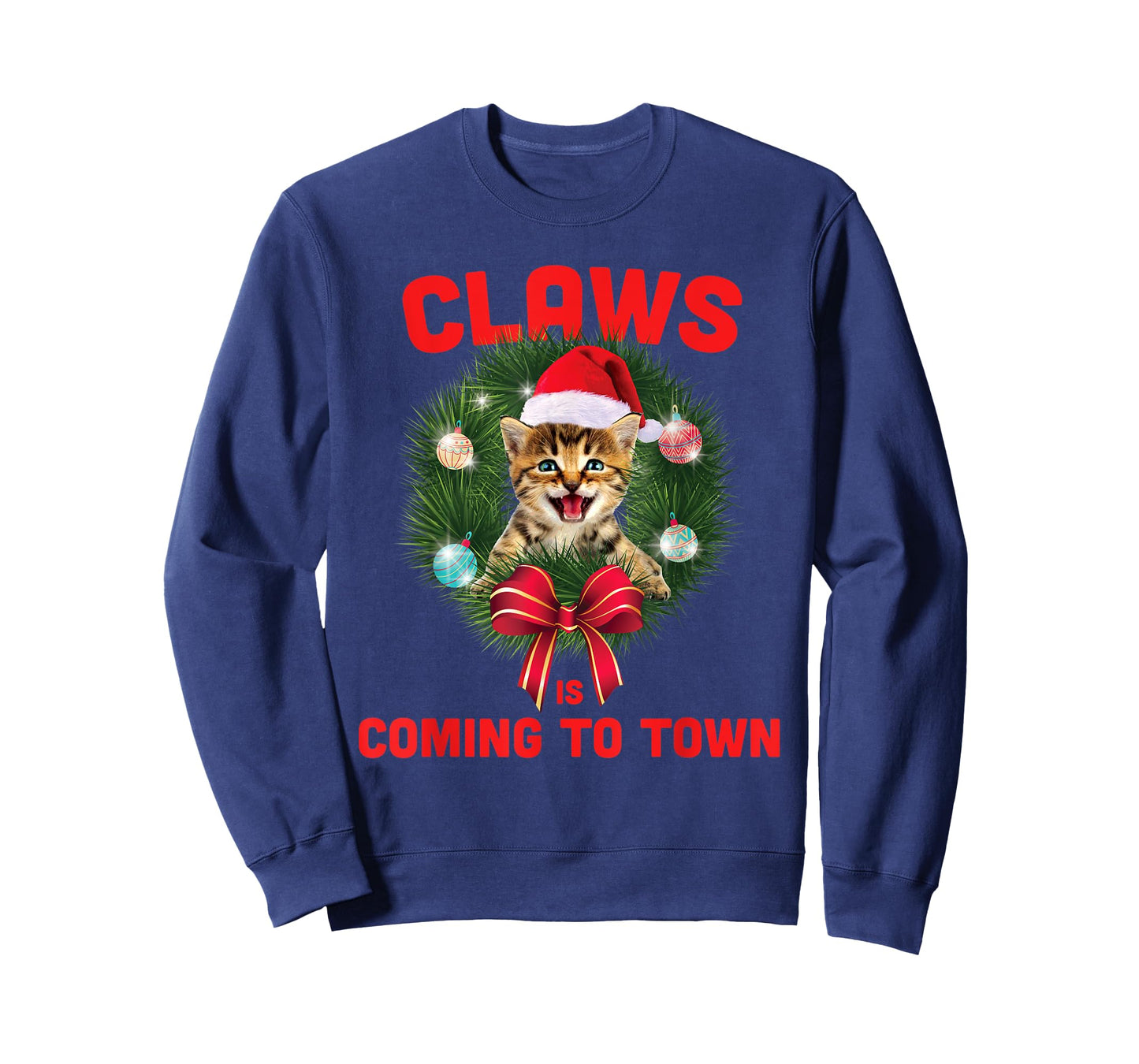 Claws Is Coming To Town Funny Christmas Design - Cat Lovers T-Shirt
