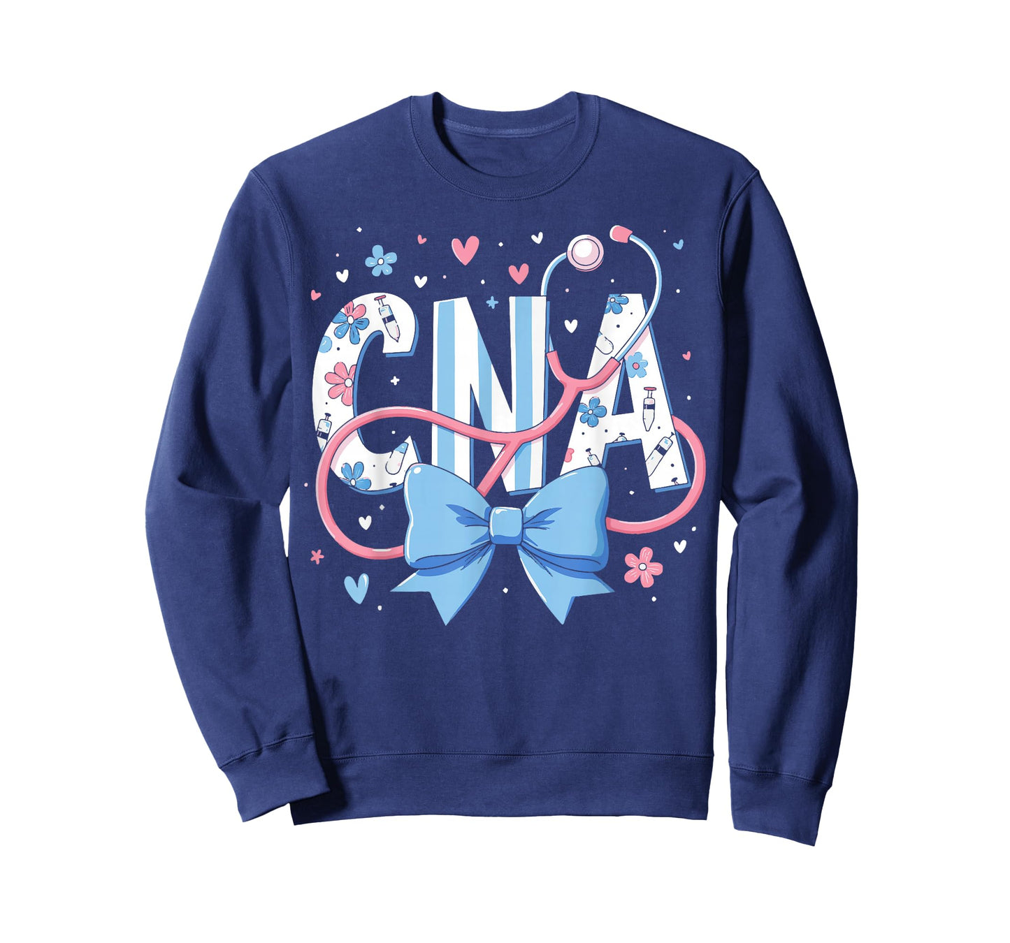 Coquette CNA Nurse Blue Floral Stethoscope Bow Cute Nurse T-Shirt