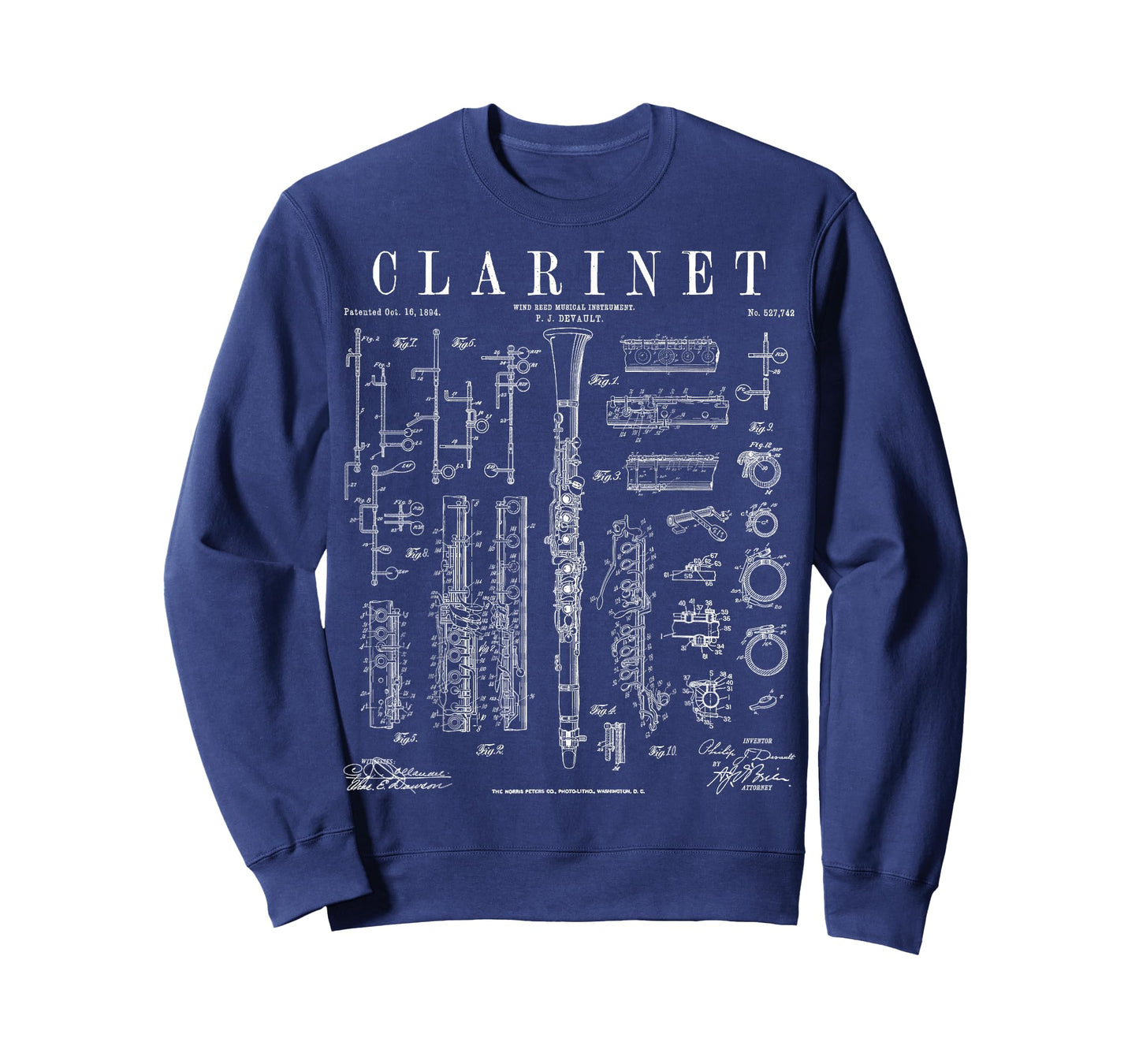 Clarinet Vintage Patent Clarinetist Drawing Print T-Shirt