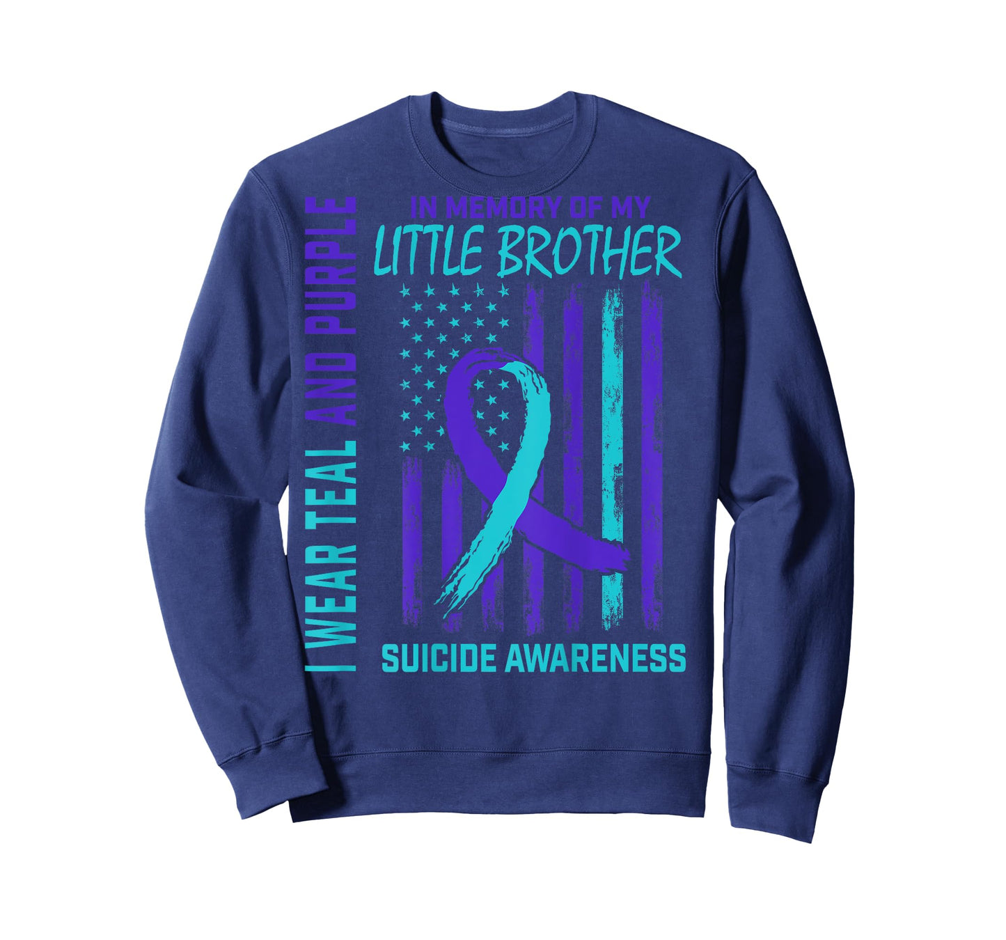 Teal Purple Suicide Awareness Flag Little Brother Back Print T-Shirt
