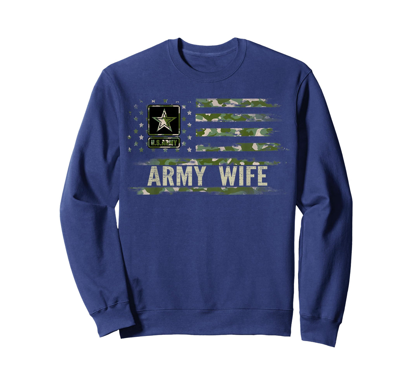 Vintage Army Wife with Camo American Flag for Veteran Gift T-Shirt