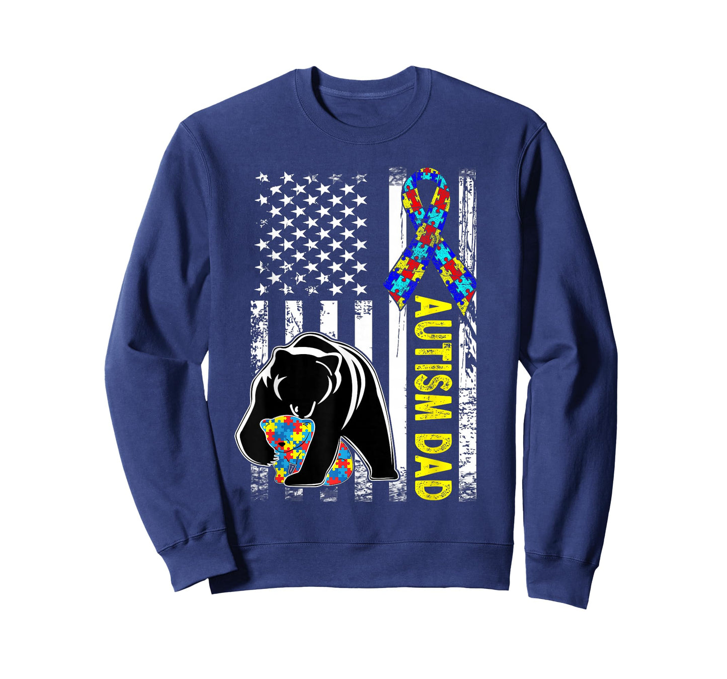 Dad Autism Awareness American Flag Fathers Day for Men Daddy T-Shirt Small