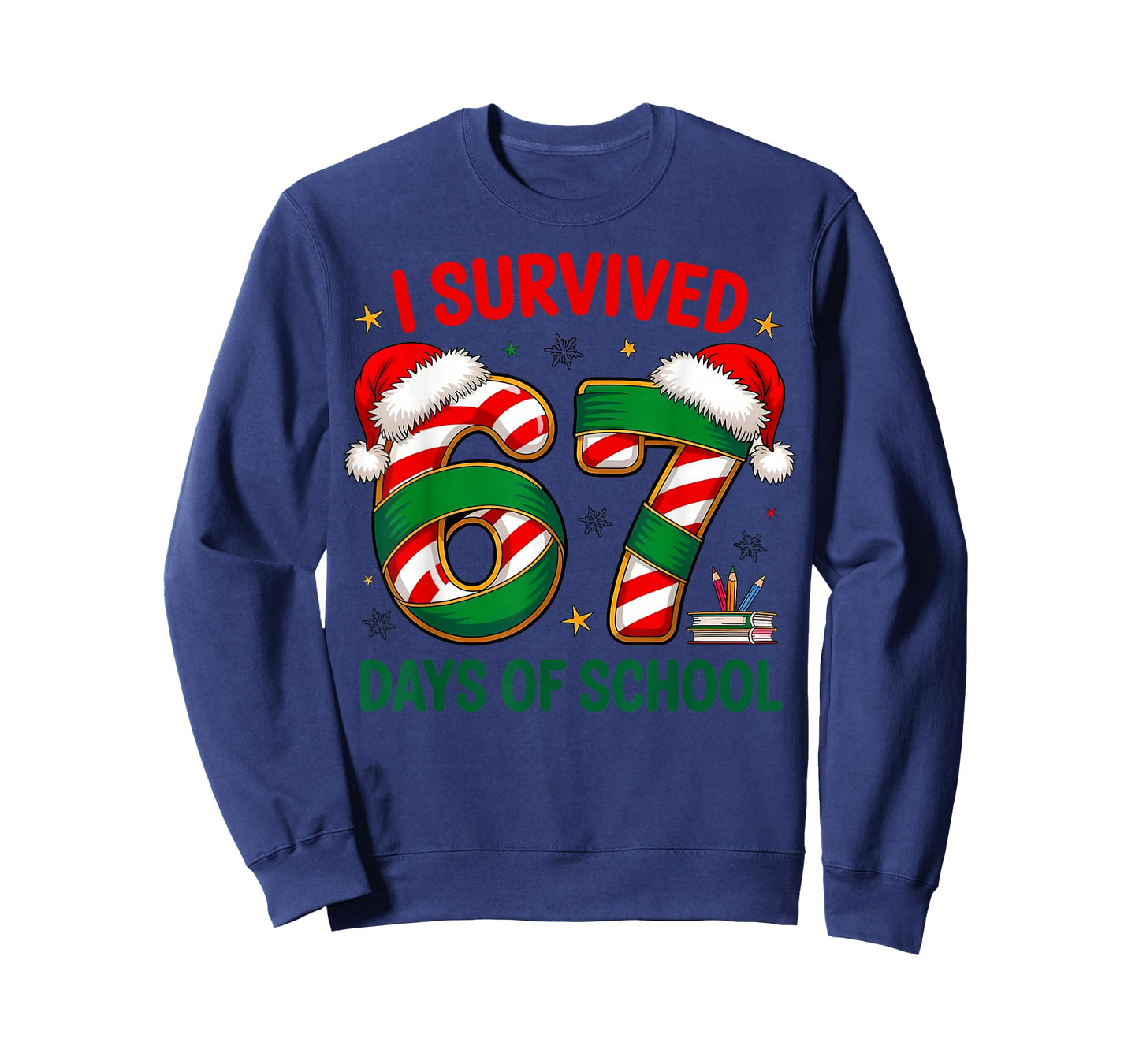 I Survived 67 Days of School Christmas Candy Cane Six Seven T-Shirt