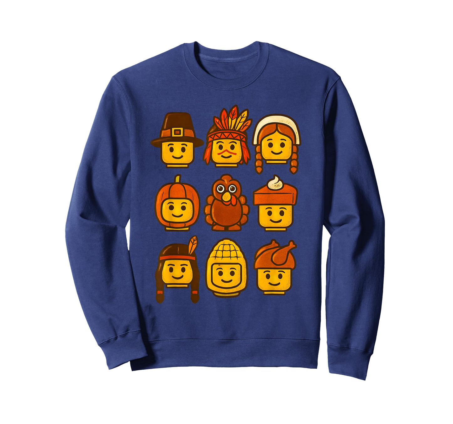 Thanksgiving Building Brick Head Turkey Pumpkin Boys Kids T-Shirt