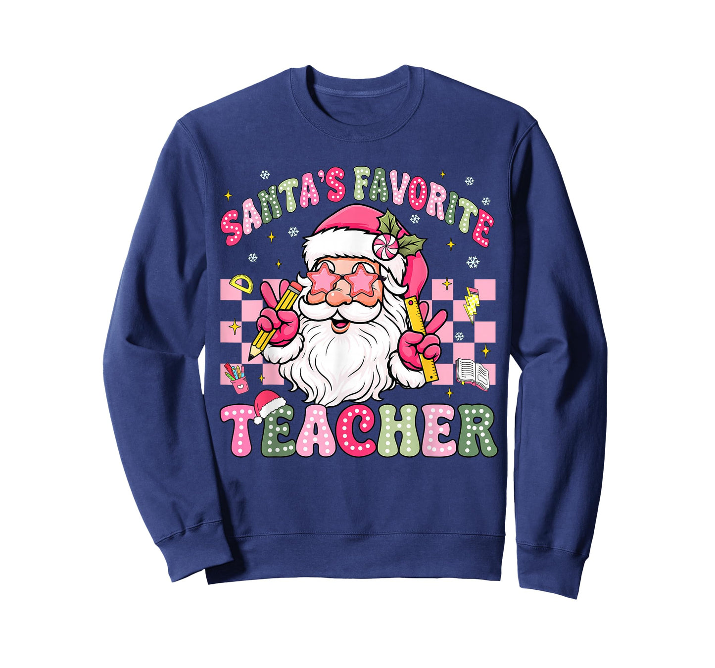 Santa's Favorite Teacher Groovy Christmas Teacher Boys Girls T-Shirt