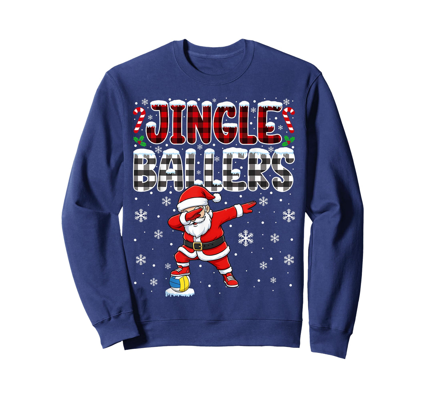 Jingle Ballers Plaid Santa Dabbing Volleyball Christmas T-Shirt