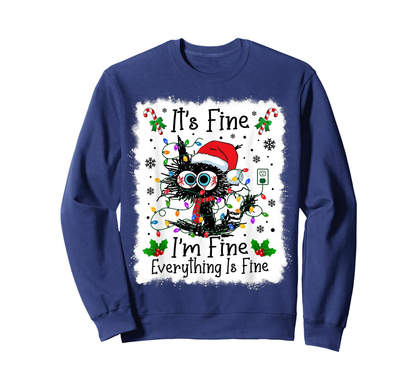 It's Fine I'm Fine Everything is Fine Cat Christmas Lights T-Shirt