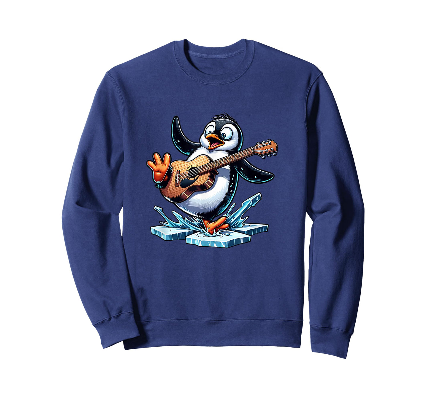 Funny Penguin Playing Guitar On Ice Splash T-Shirt