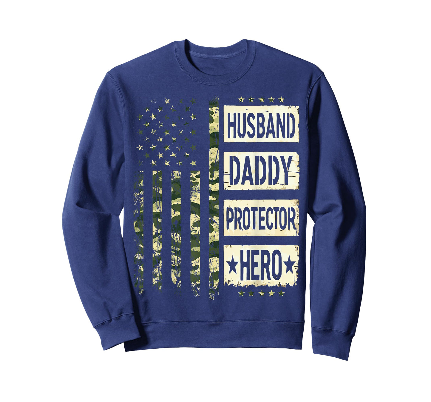 Husband Daddy Protector Hero Fathers Day Camo American Flag T-Shirt