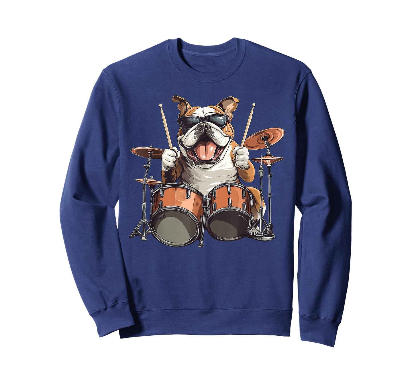 Cute English Bulldog Dog Playing Drums Drummer Music T-Shirt