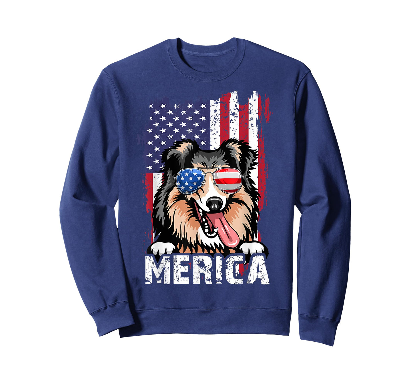 Merica 4th of July Shetland Sheepdog US Flag Sheltie Mom Dad T-Shirt