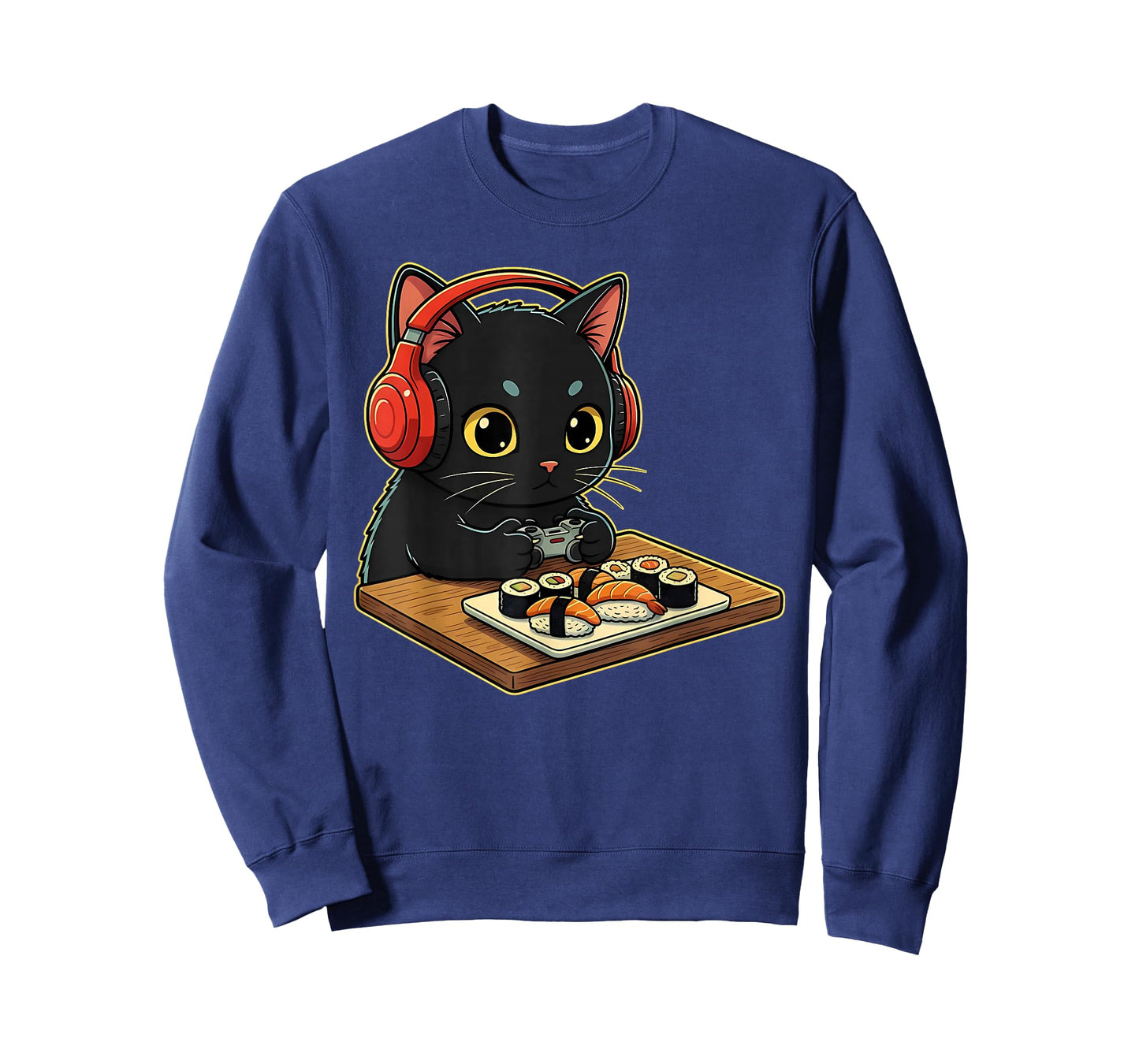 Cute Kawaii Black Cat Funny Sushi Retro Japanese Cat Gaming T-Shirt