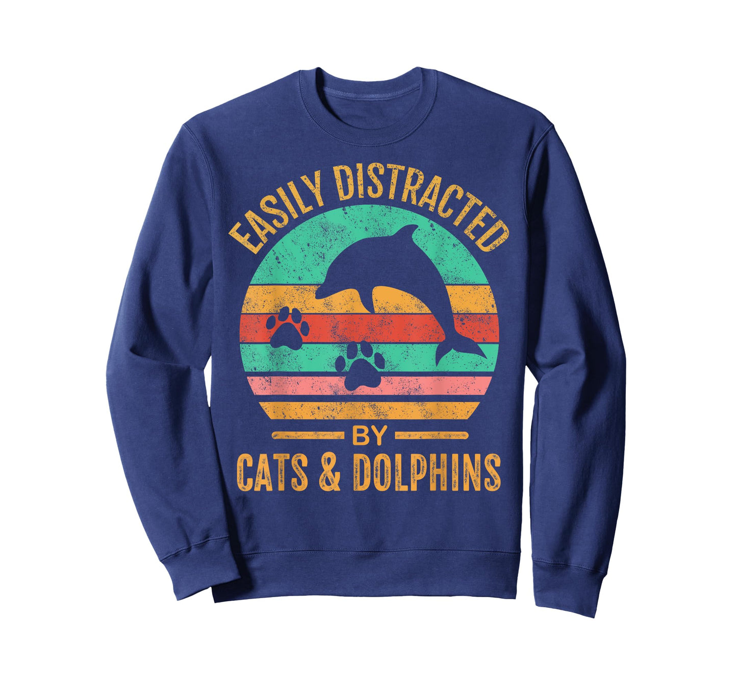 Easily Distracted By Cats & Dolphins Retro Funny T-Shirt