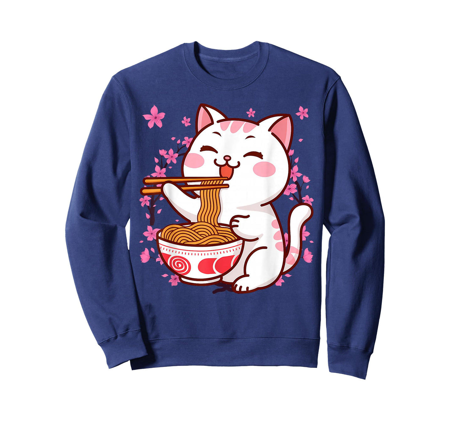 Pink Kawaii Cat Ramen Noodles Anime Japanese Cherry Blossom T-Shirt