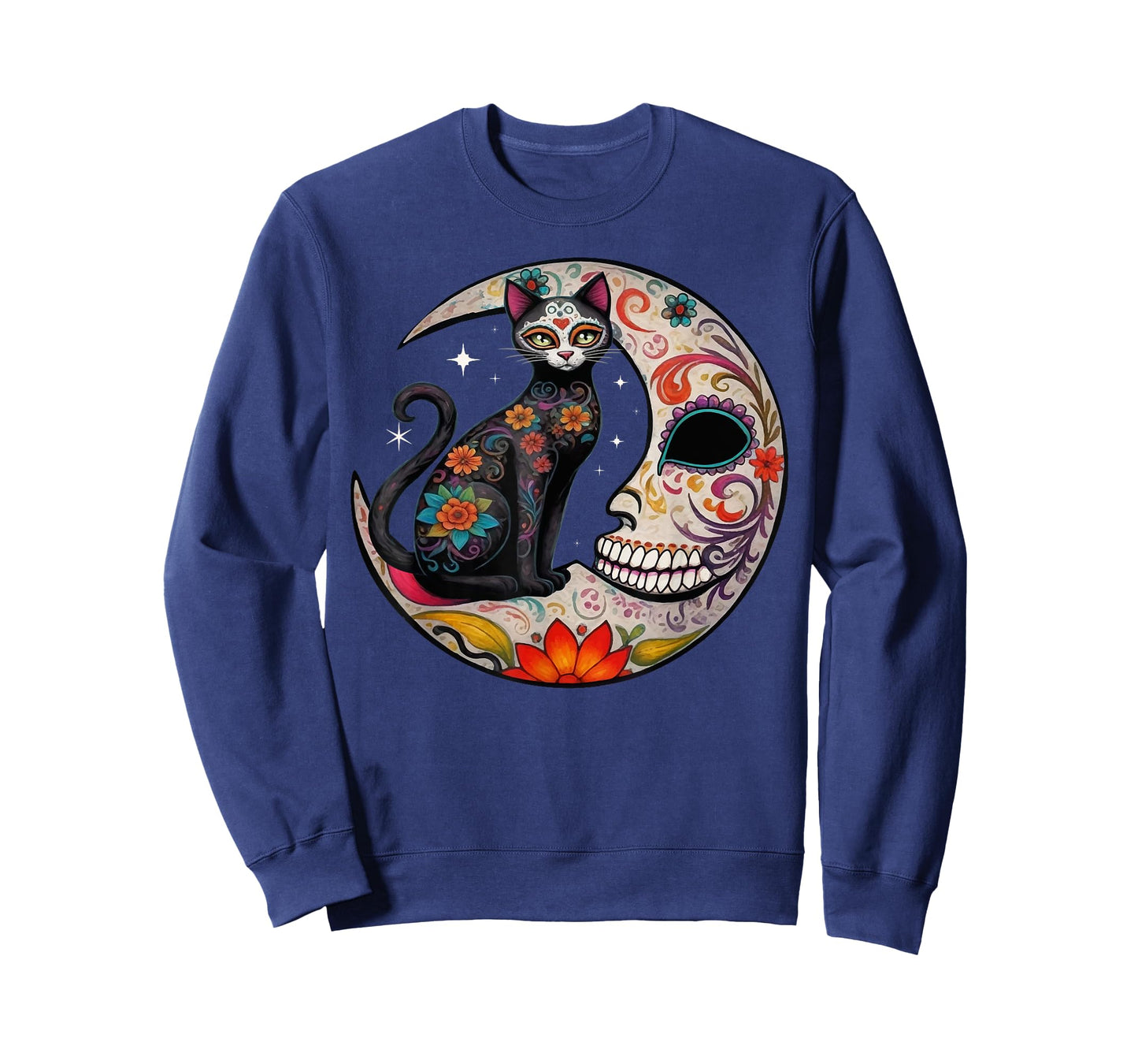 Sugar Skull Cat Moon De Los Muertos Day of Dead Halloween T-Shirt for Men Women