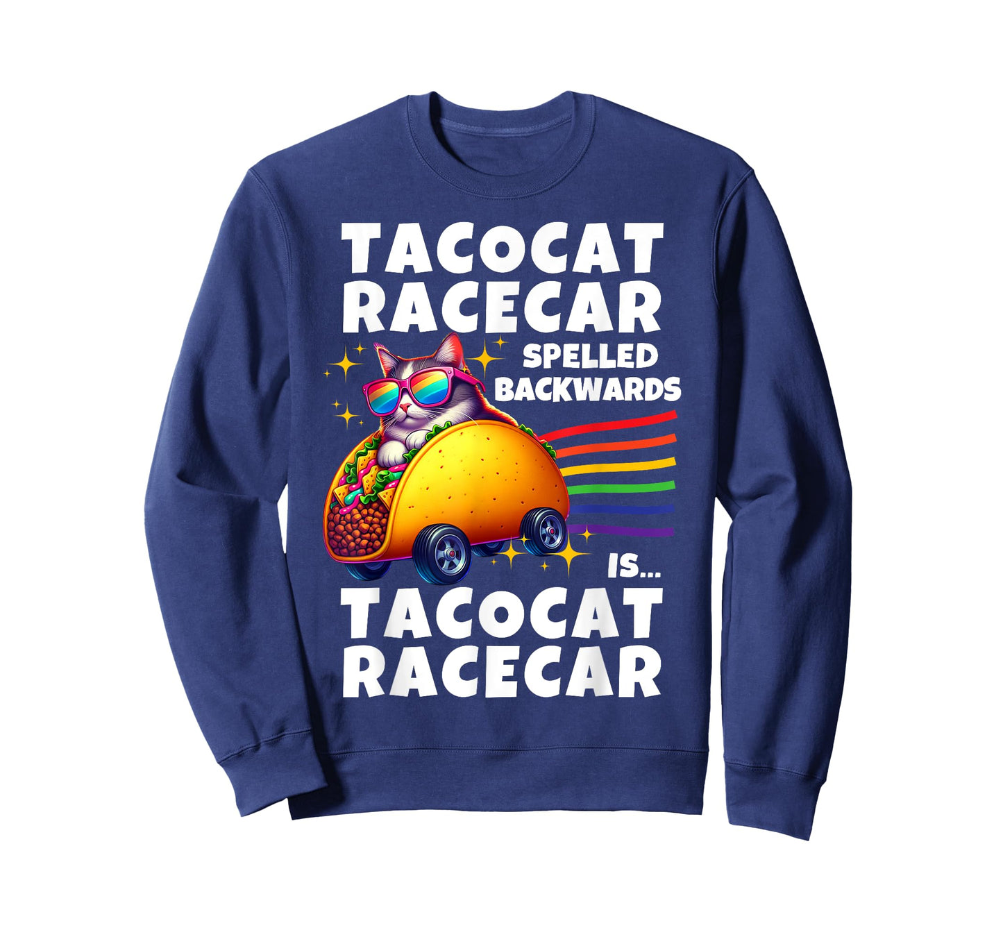 Tacocat Racecar Spelled Backwards Funny Mexican Rainbow Cat T-Shirt for Men Women Kids