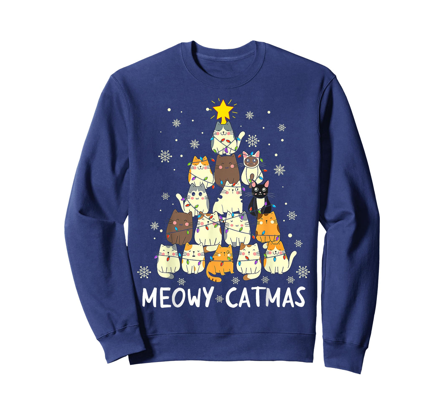 Meowy Catmas Cat Christmas Tree Xmas Girls Boys Funny Santa T-Shirt