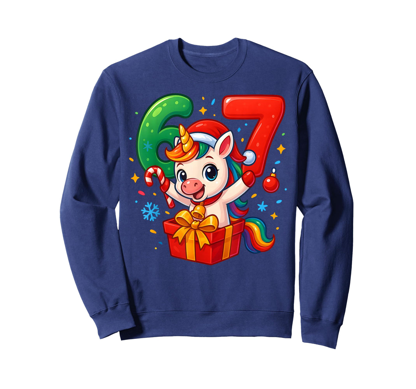 Christmas Unicorn 67 Funny 6 7 Meme Girls Kids Xmas 6-7 Cute T-Shirt