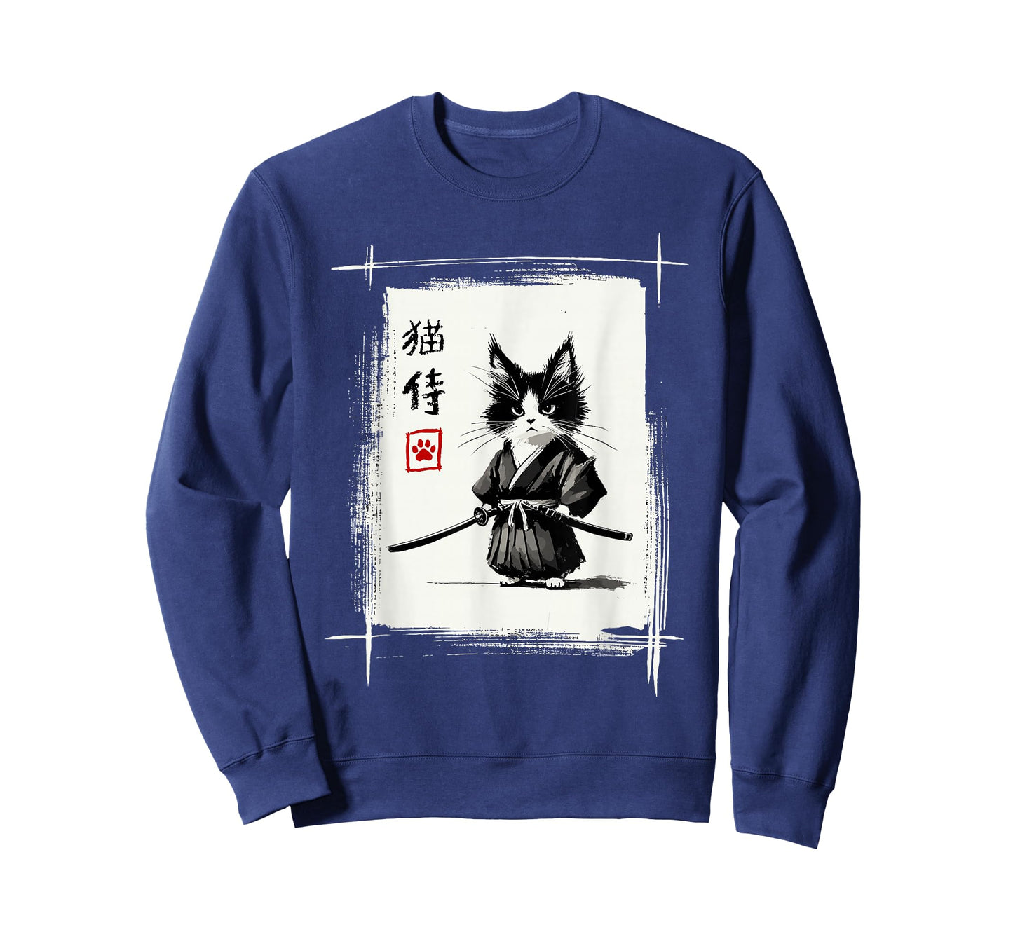 Samurai Cat Japanese Art Sumi-e Novelty Kawaii Funny Cat T-Shirt