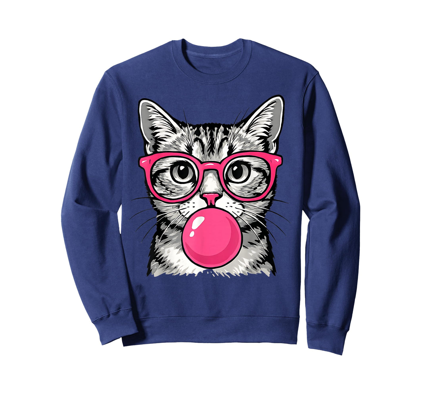 Cute Cat with Glasses Blowing Pink Bubble Gum T-Shirt