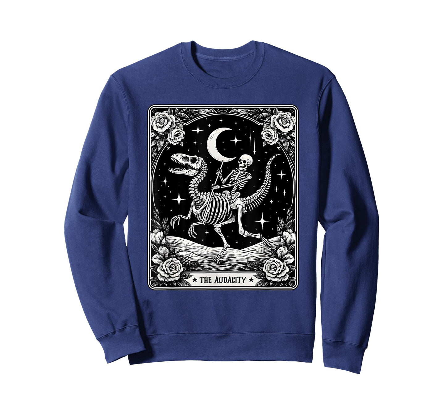 The Audacity Skeleton Riding Dinosaur Tarot Card Halloween T-Shirt