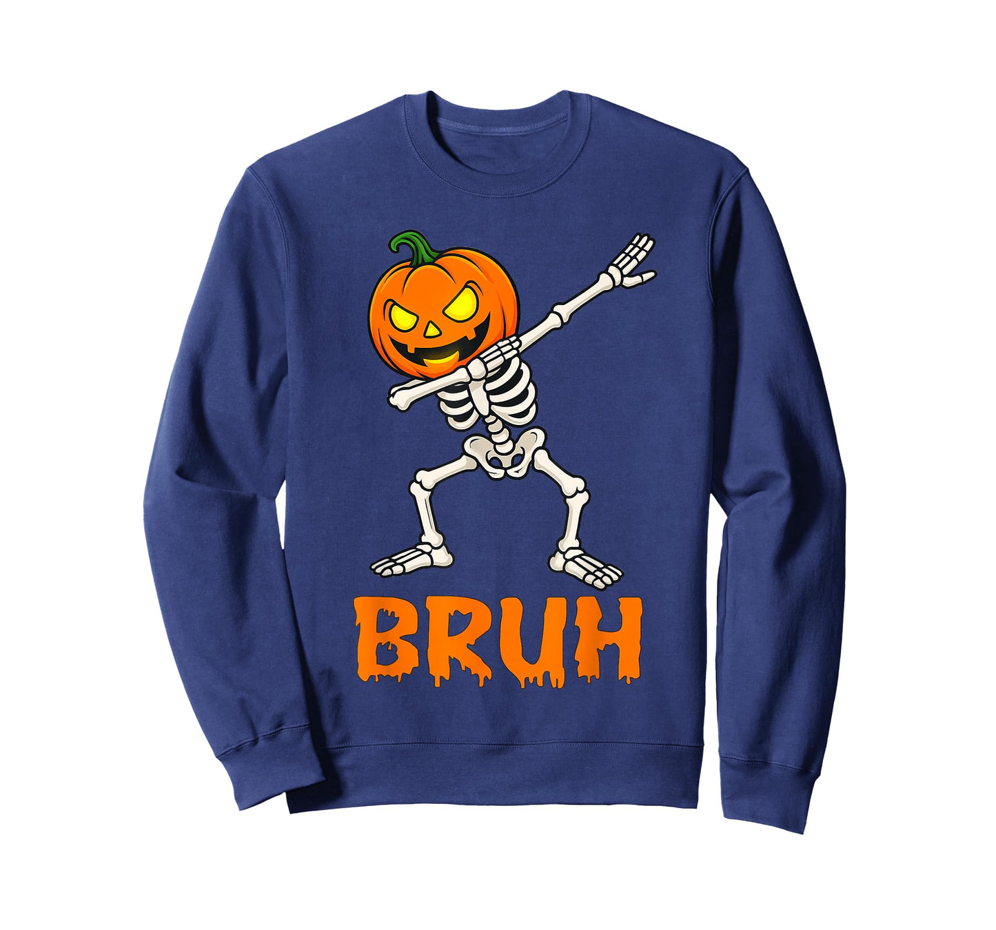 Bruh Dabbing Skeleton Funny Kids Boys Mens Halloween Pumpkin T-Shirt