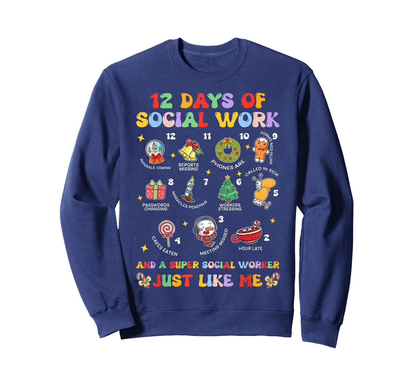 Groovy 12 Days Of Social Work Christmas School Social Worker T-Shirt