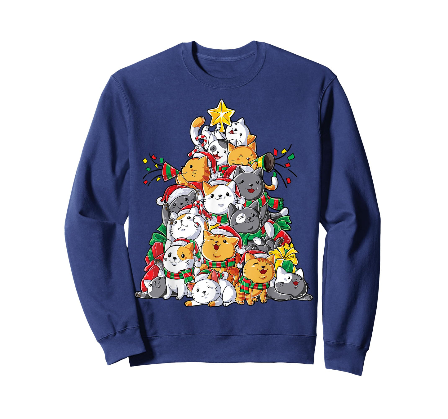 Cat Christmas Tree Xmas Girls Boys Funny Meowy Catmas Santa Short Sleeve, T-Shirt