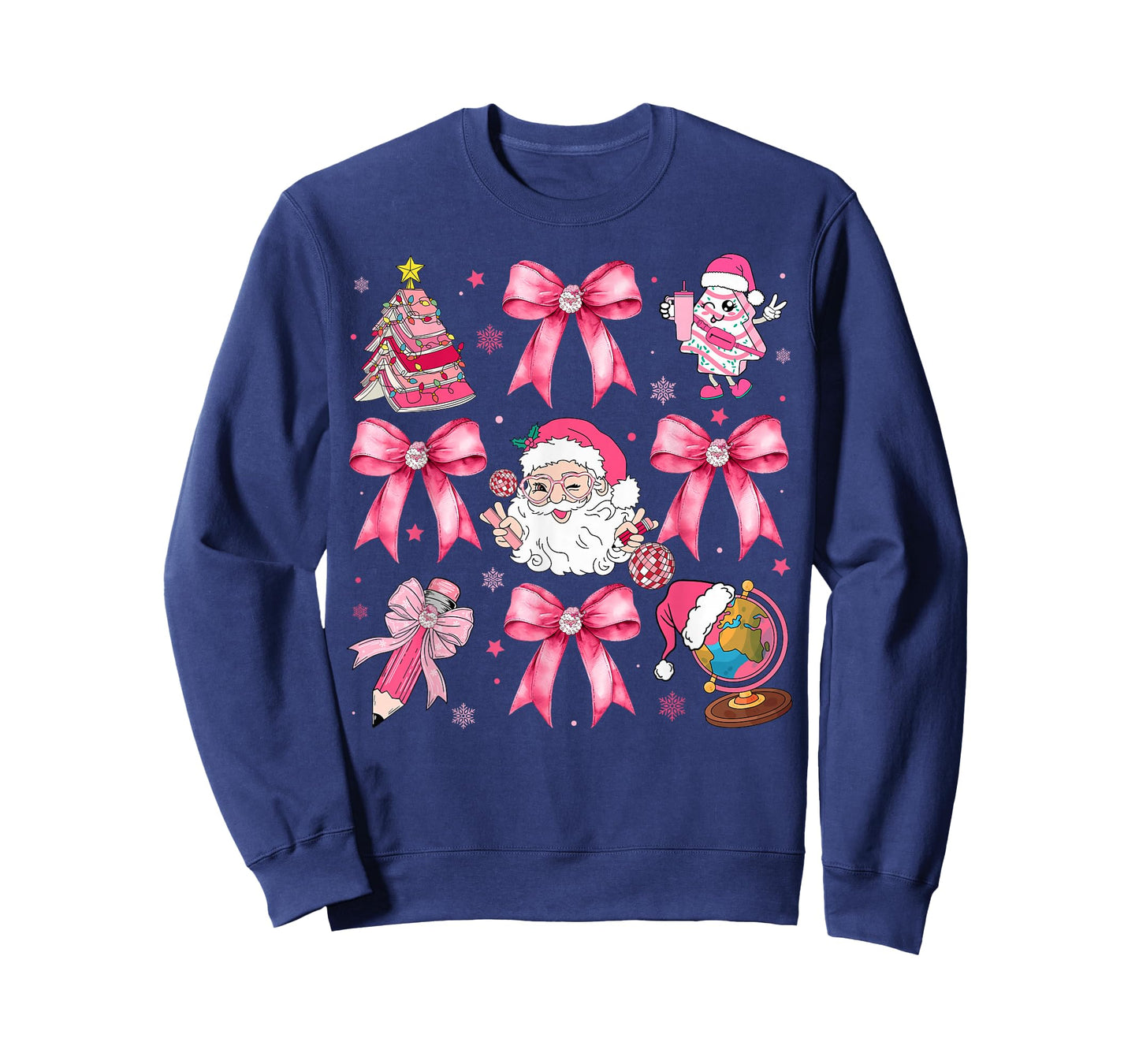 Merry Christmas Pink Santa Coquette Bow Teacher Girl Women T-Shirt
