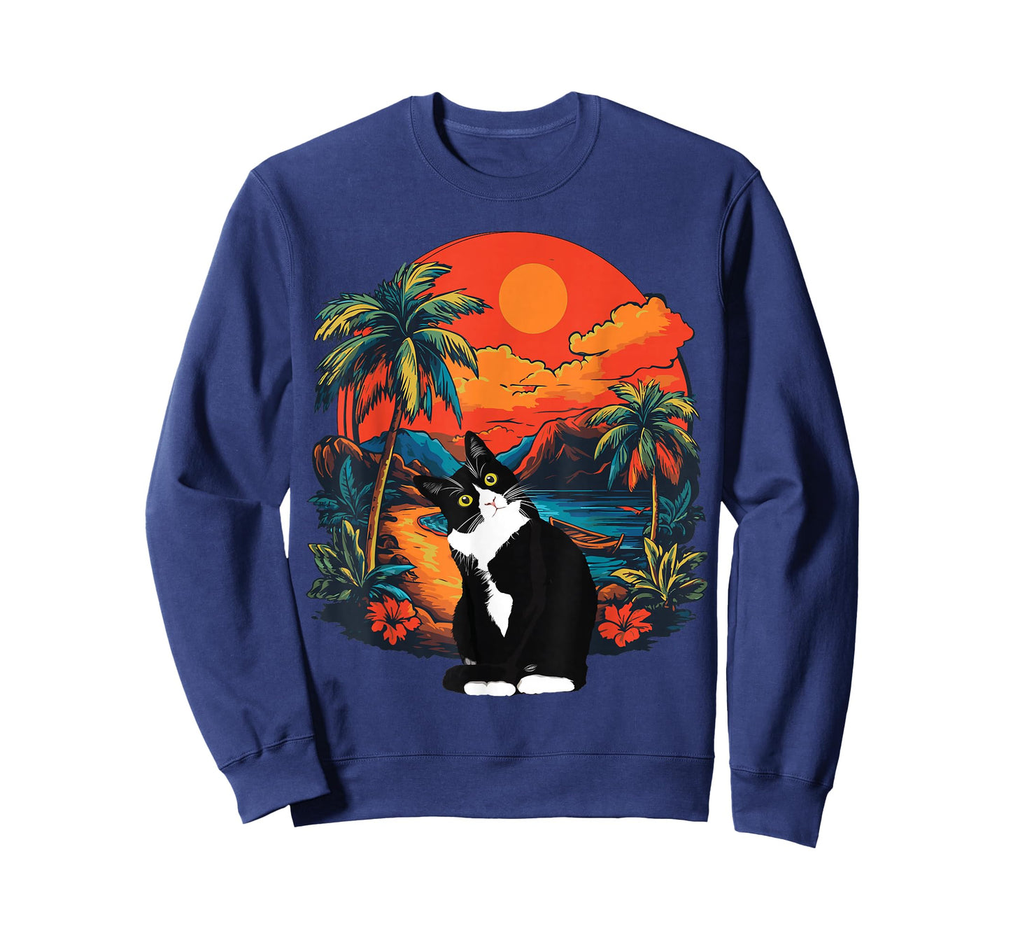 Hawaiian Tropical Tuxedo Cat Mom Dad Gift Animal Lovers T-Shirt