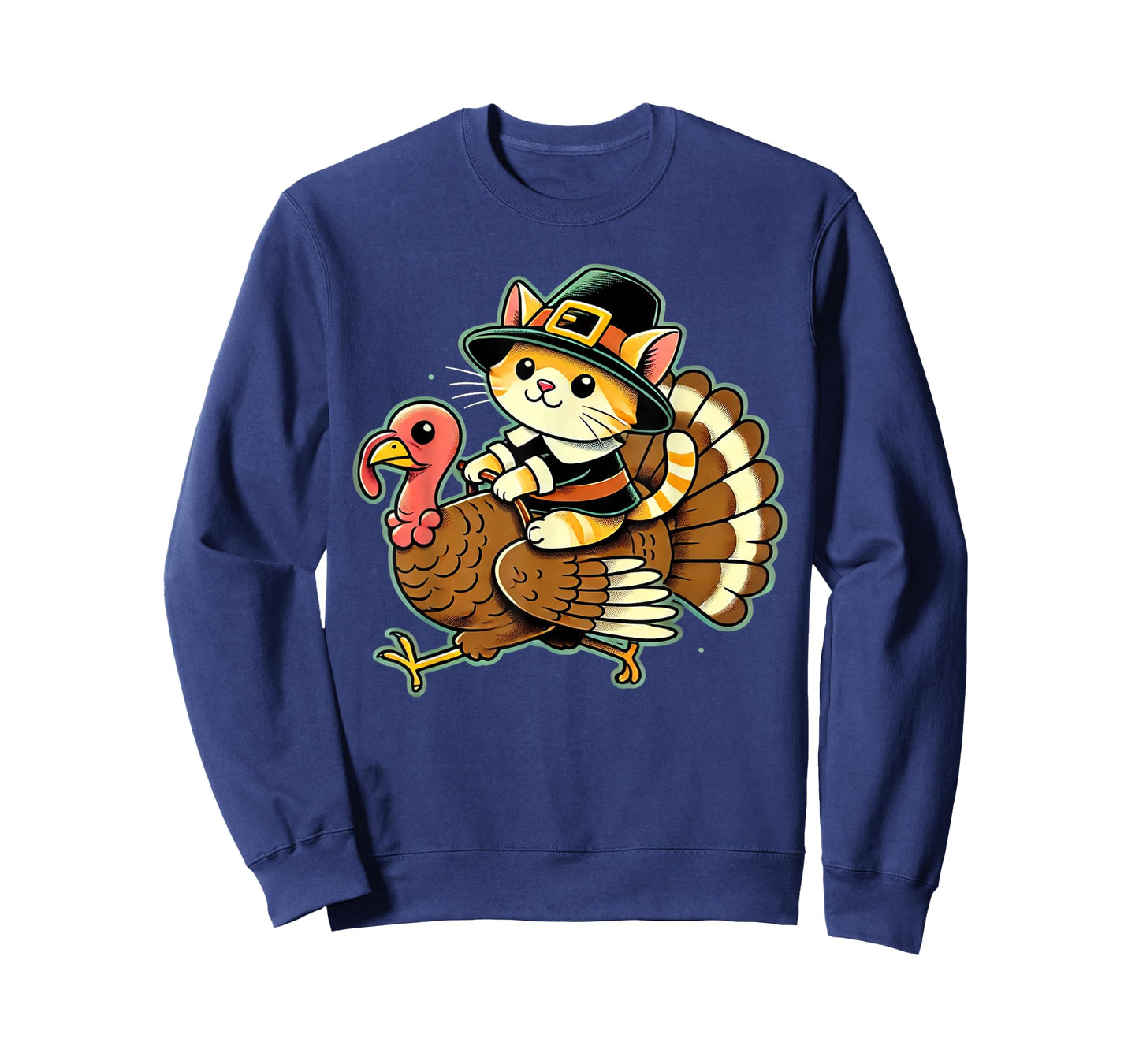 Cute Cat Pilgrim Costume And Turkey Funny Thanksgiving Retro T-Shirt for Men Women Girls Kids