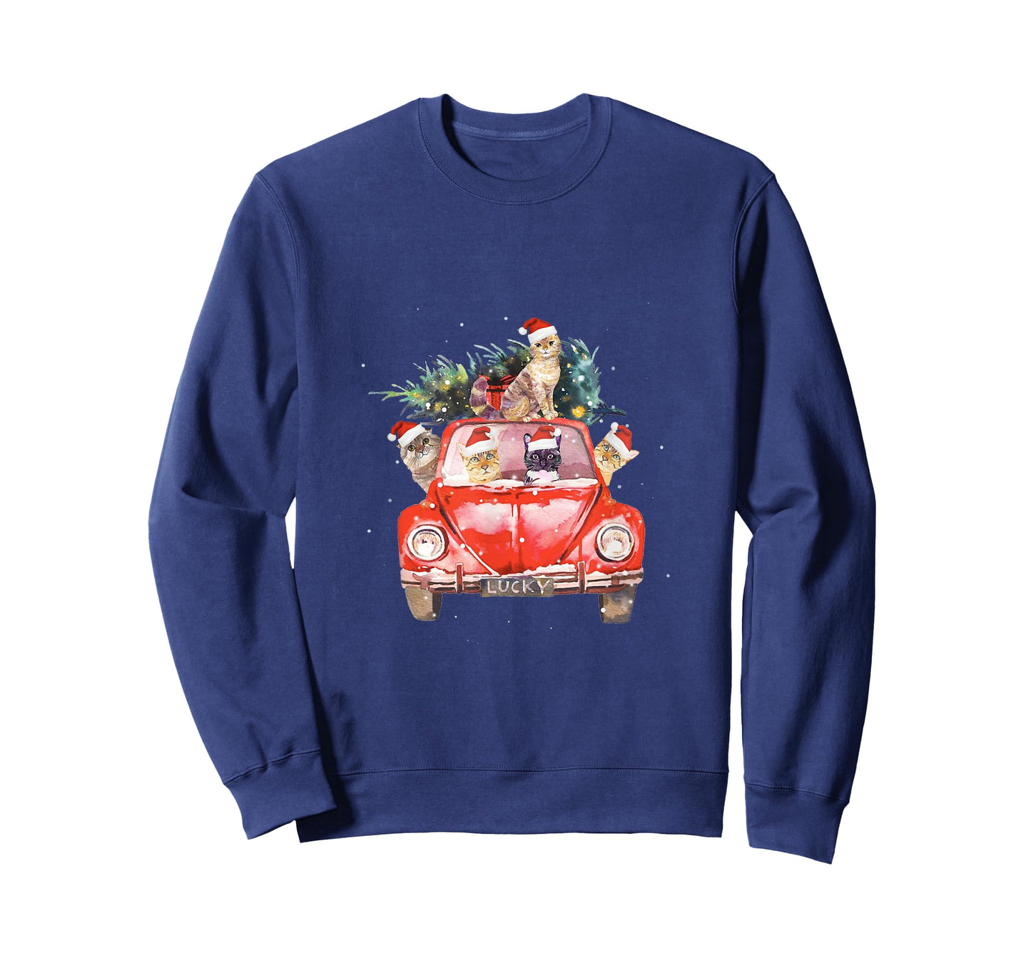 Cat Riding Red Truck Christmas Tree Cat Santa Hat Xmas Gift T-Shirt for Men Women Kids