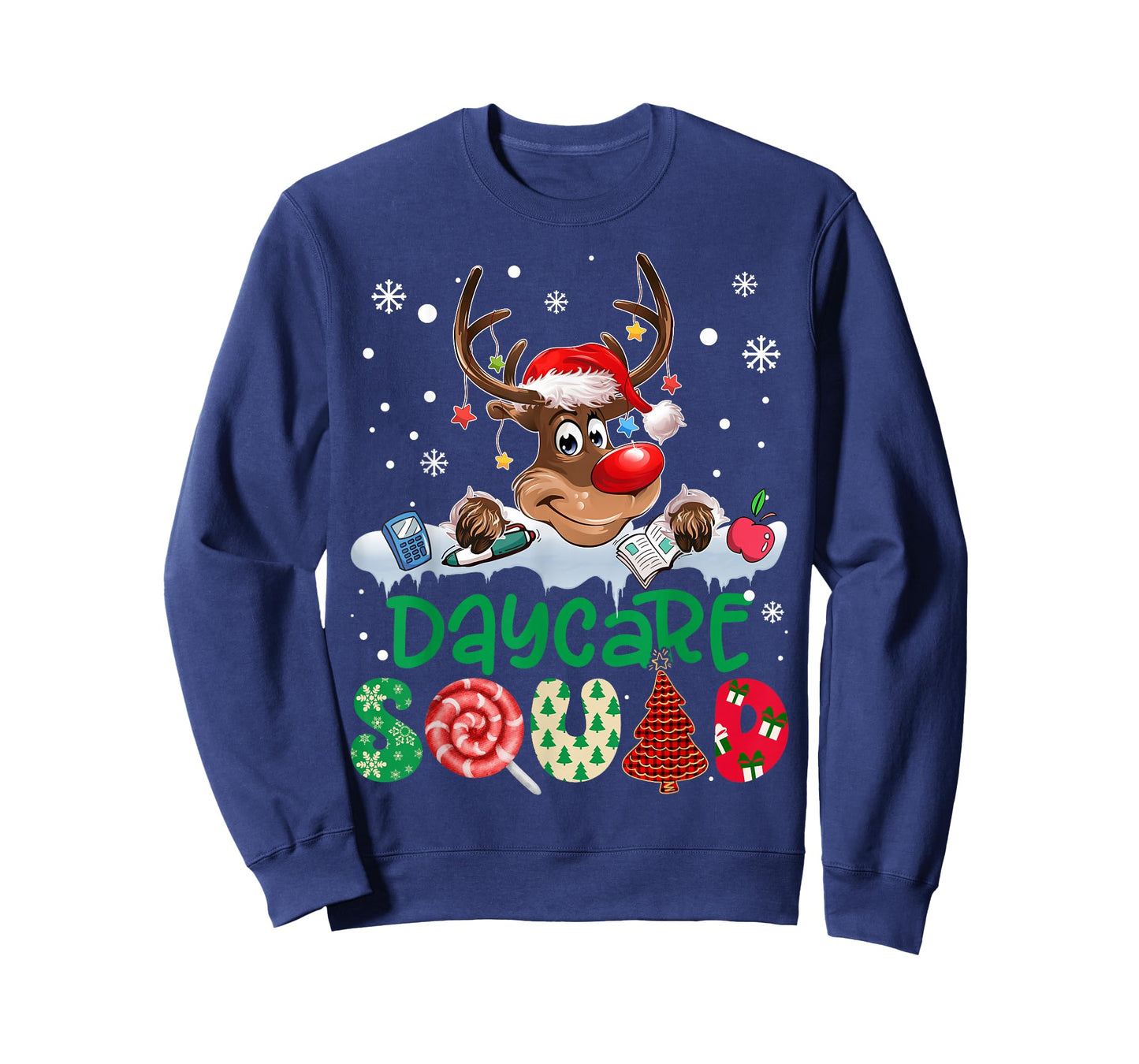 Reindeer Santa Hat Daycare Squad Teacher Christmas Kids T-Shirt