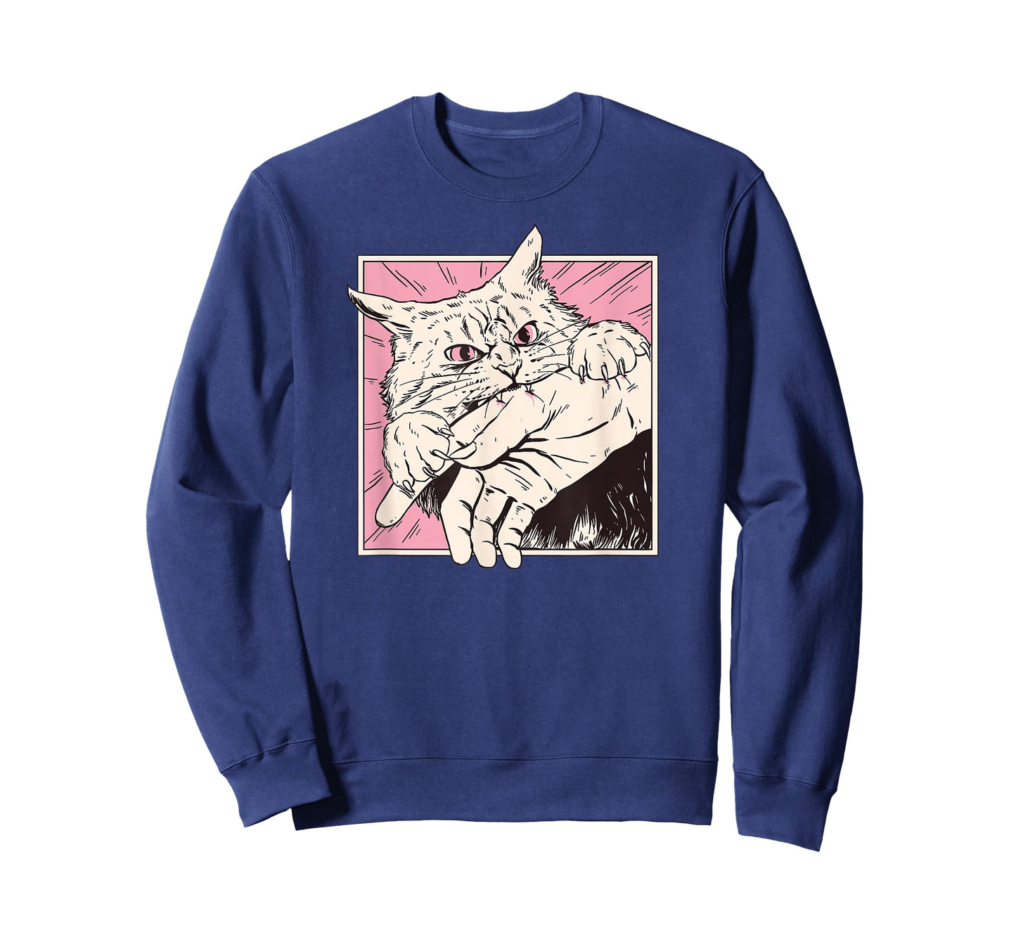 Cat Bite Retro Horror Graphic Japanese Manga Style Funny T-Shirt