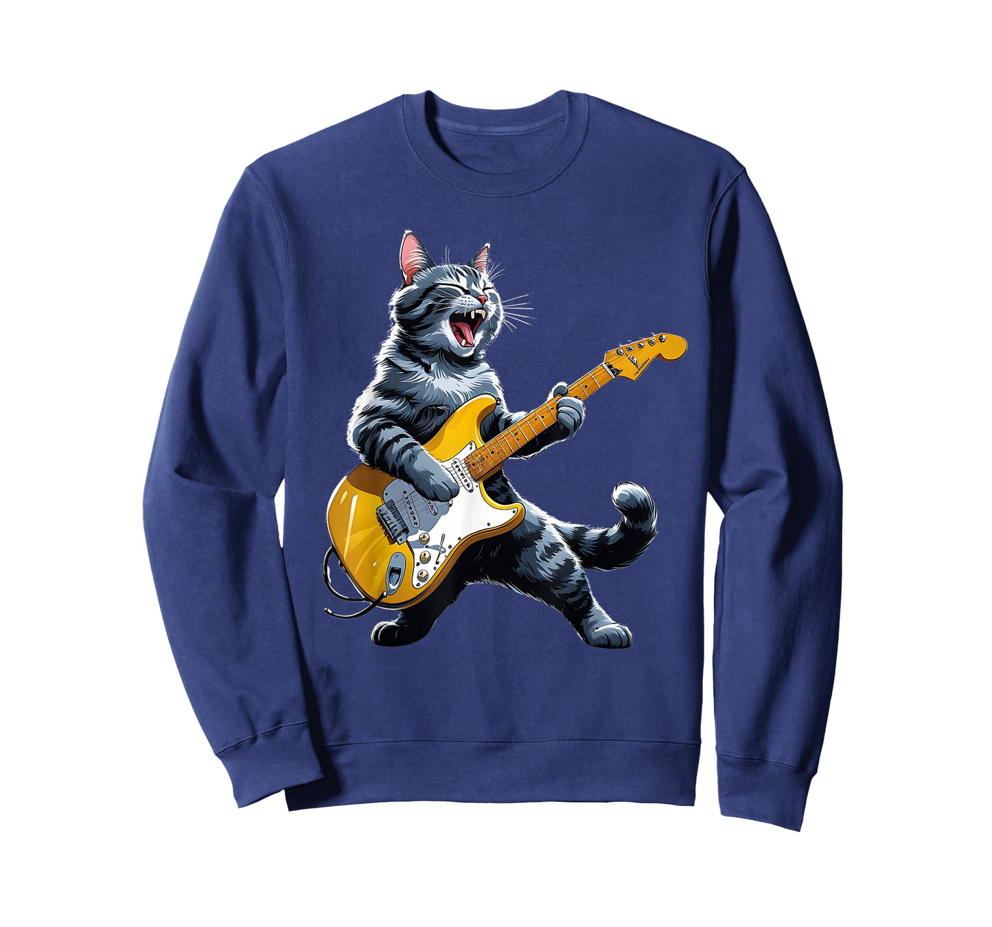 Cat Playing Guitar Rock Star Rock and Roll Men Women Kids T-Shirt