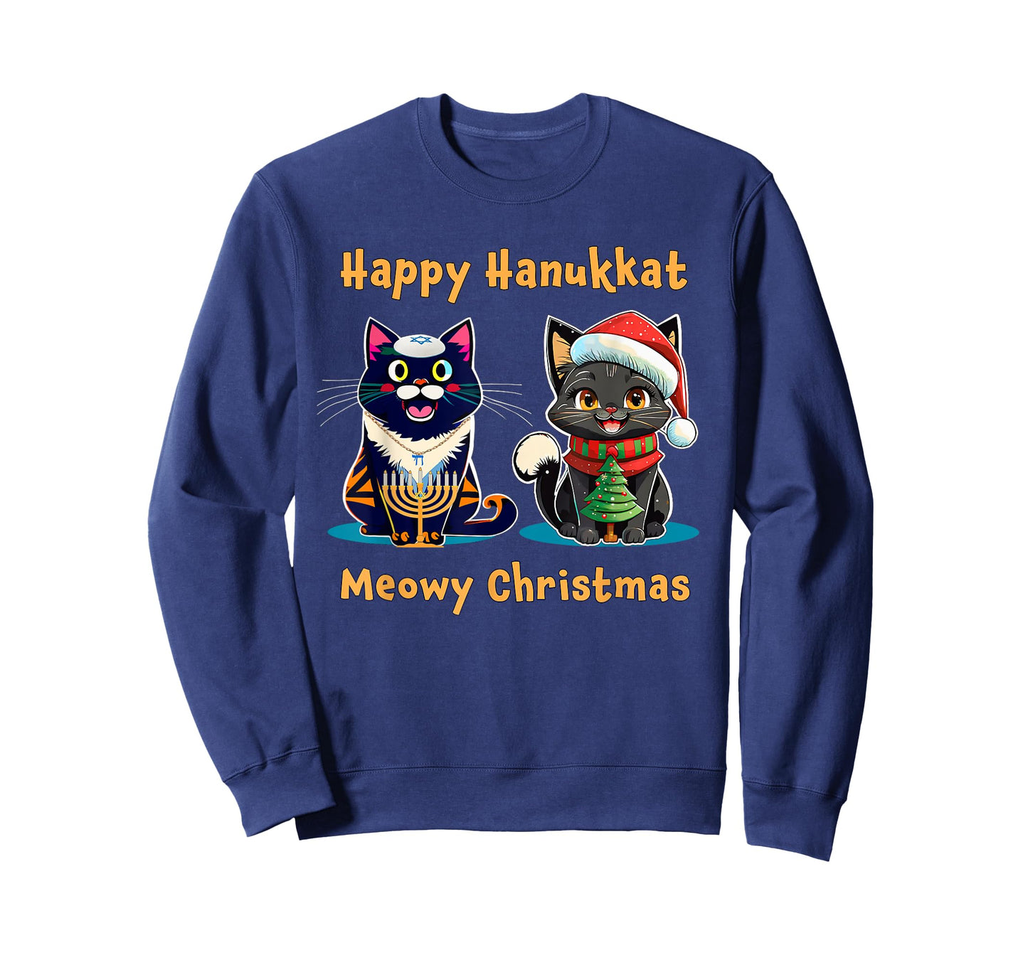 Merry Christmas Happy Hanukkah Jewish Christian Cat Lovers T-Shirt for Men Women Kids