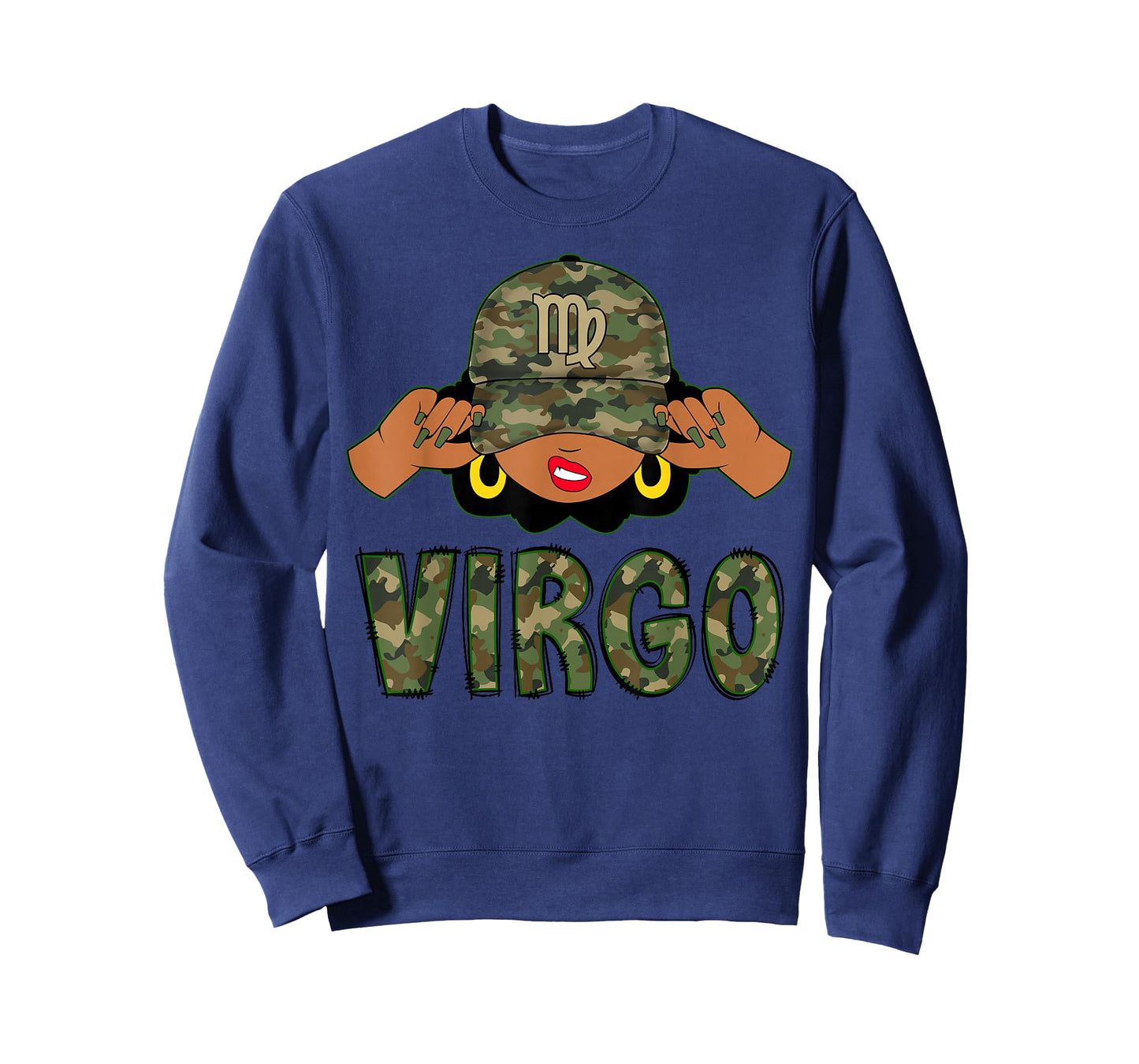 Virgo Queen Black Woman with Camo Cap Afro Girl Zodiac T-Shirt