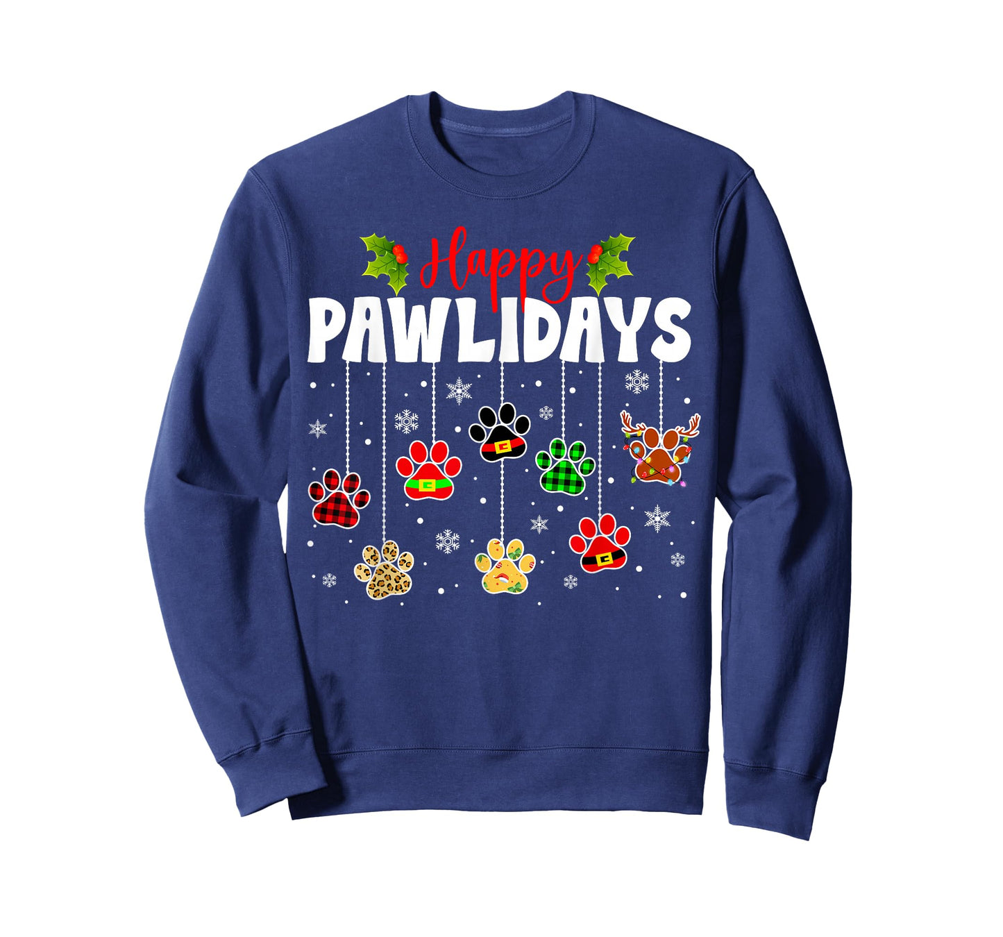 Funny Happy Pawlidays Christmas Dog Paw Xmas Dogs Lovers T-Shirt