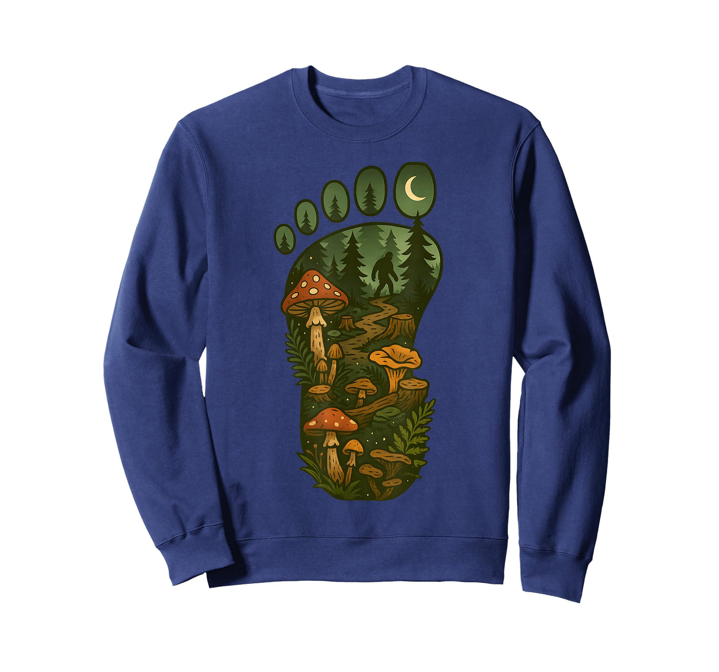 Bigfoot Foot Print Forest Nature Mushroom Sasquatch Cryptid T-Shirt