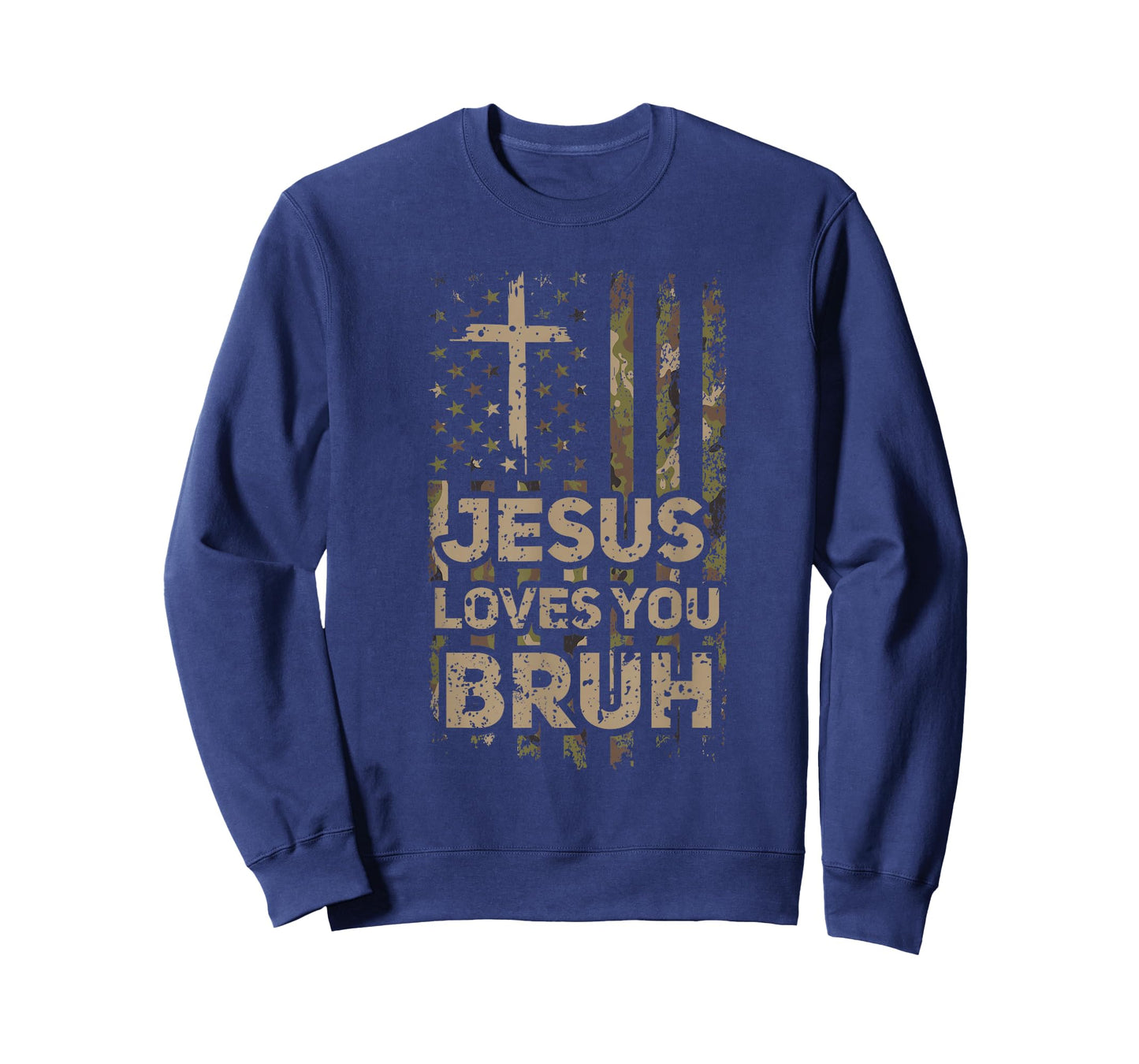 Jesus Loves You Bruh Camo Christian USA Flag Men Hunter T-Shirt
