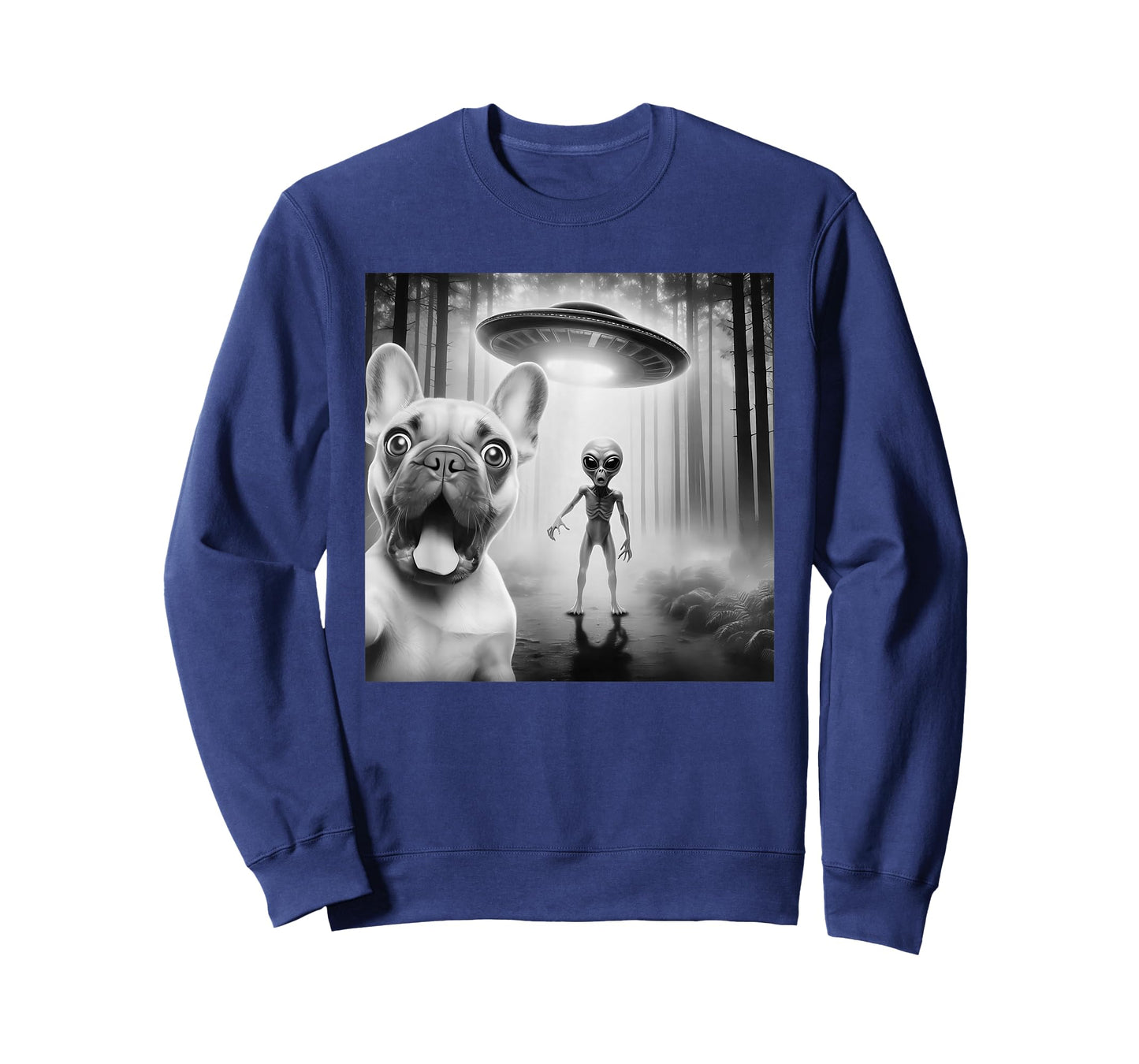 Funny French Bulldog Surprised Selfie with Alien UFO T-Shirt