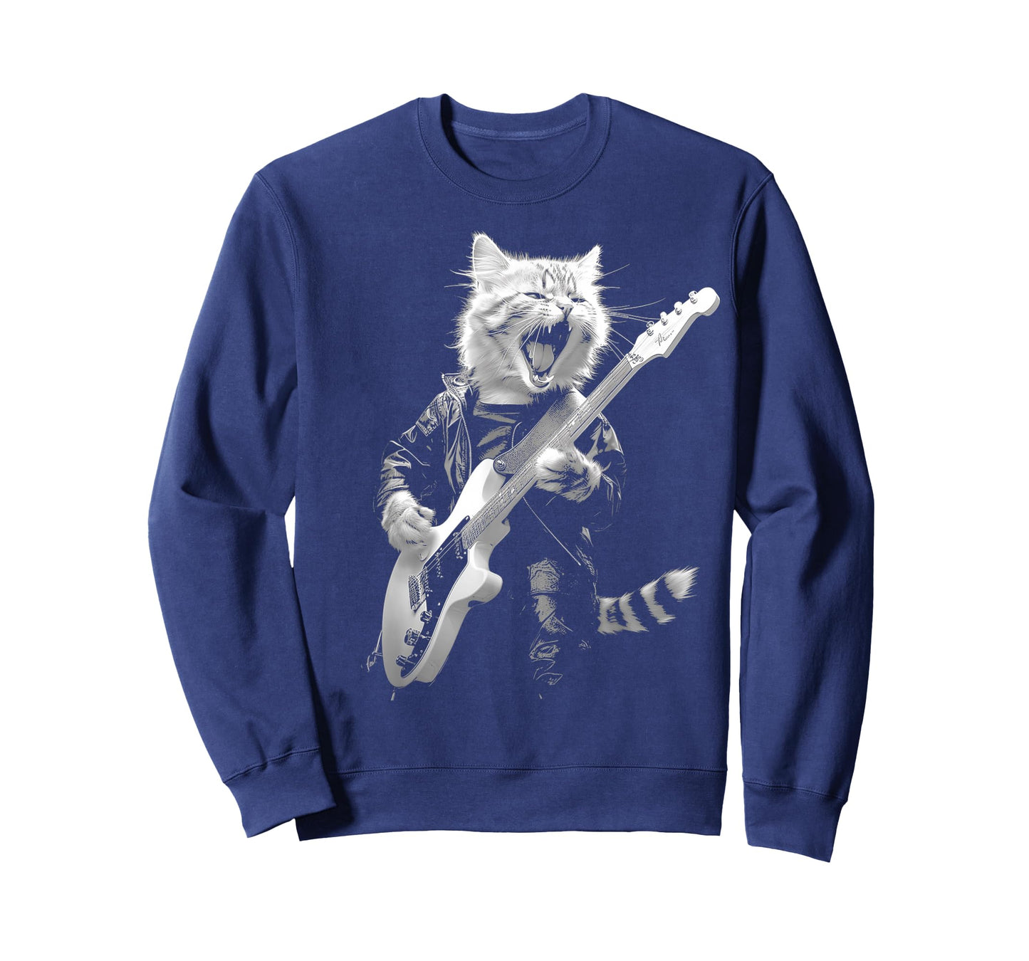 Rock Cat Playing Guitar Funny Guitar Cat Design Mens Womens T-Shirt