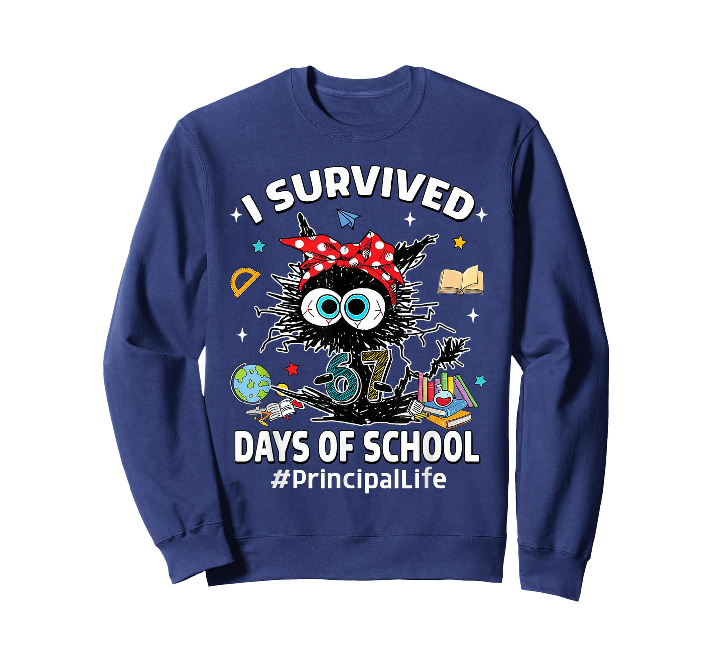 Black Cat I Survived 67 Days of School Principal Life T-Shirt
