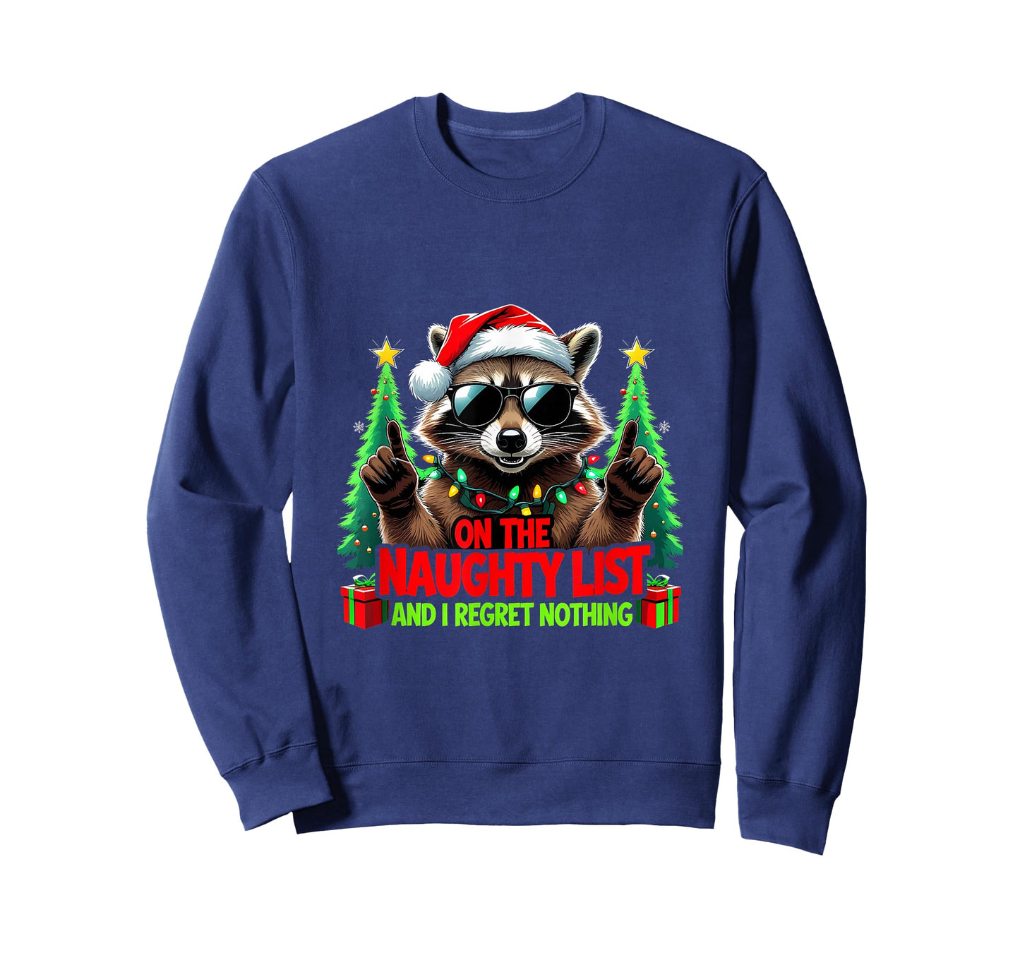 Funny On The Naughty List I Regret Nothing Christmas Raccoon T-Shirt